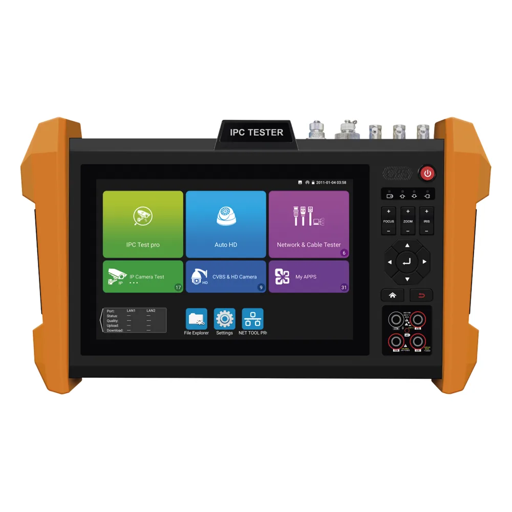 Probador de Vídeo con Pantalla LCD de 7" para IP ONVIF / 8MP TVI + 8MP CVI + 8MP AHD + SDI/EXâ€SDI + Multímetro + Cable TDR / Prueba de Red de Fibra Óptica + Medidor de Distancia Laser + Cámara Integrada
