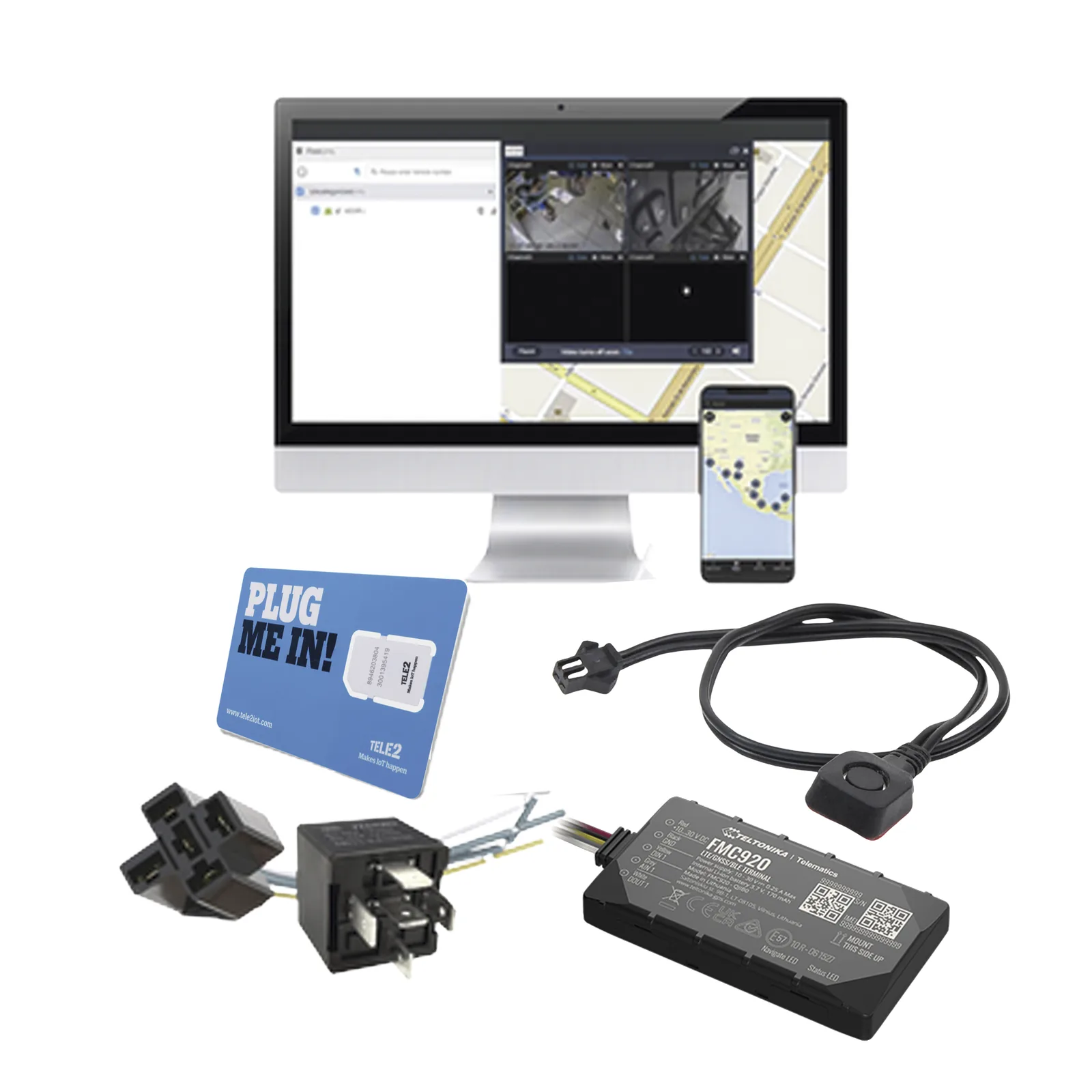 KIT de Localizador 4G LTE, SIM SIM30M2M, VOUCHER POR 1 Mes, Plataforma Por 1 Mes, Relevador y Botón de Pánico.