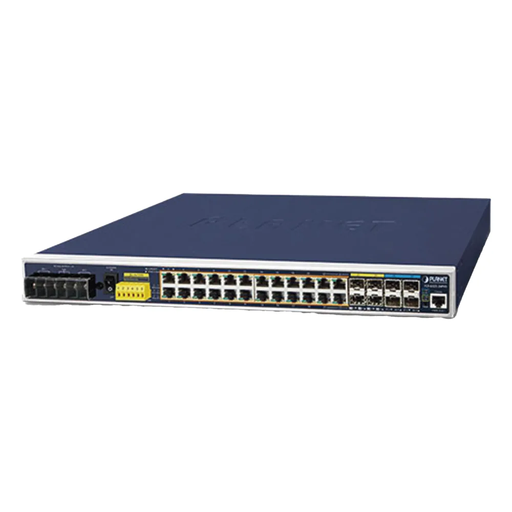 Switch Industrial Capa 3, 24 Puertos Gigabit PoE 802.3af/at, 4 Puertos SFP 1 G, 4 Puertos SFP de 10 G