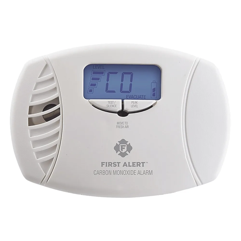 Alarma de monóxido de carbono (CO) enchufable con batería de respaldo y display digital