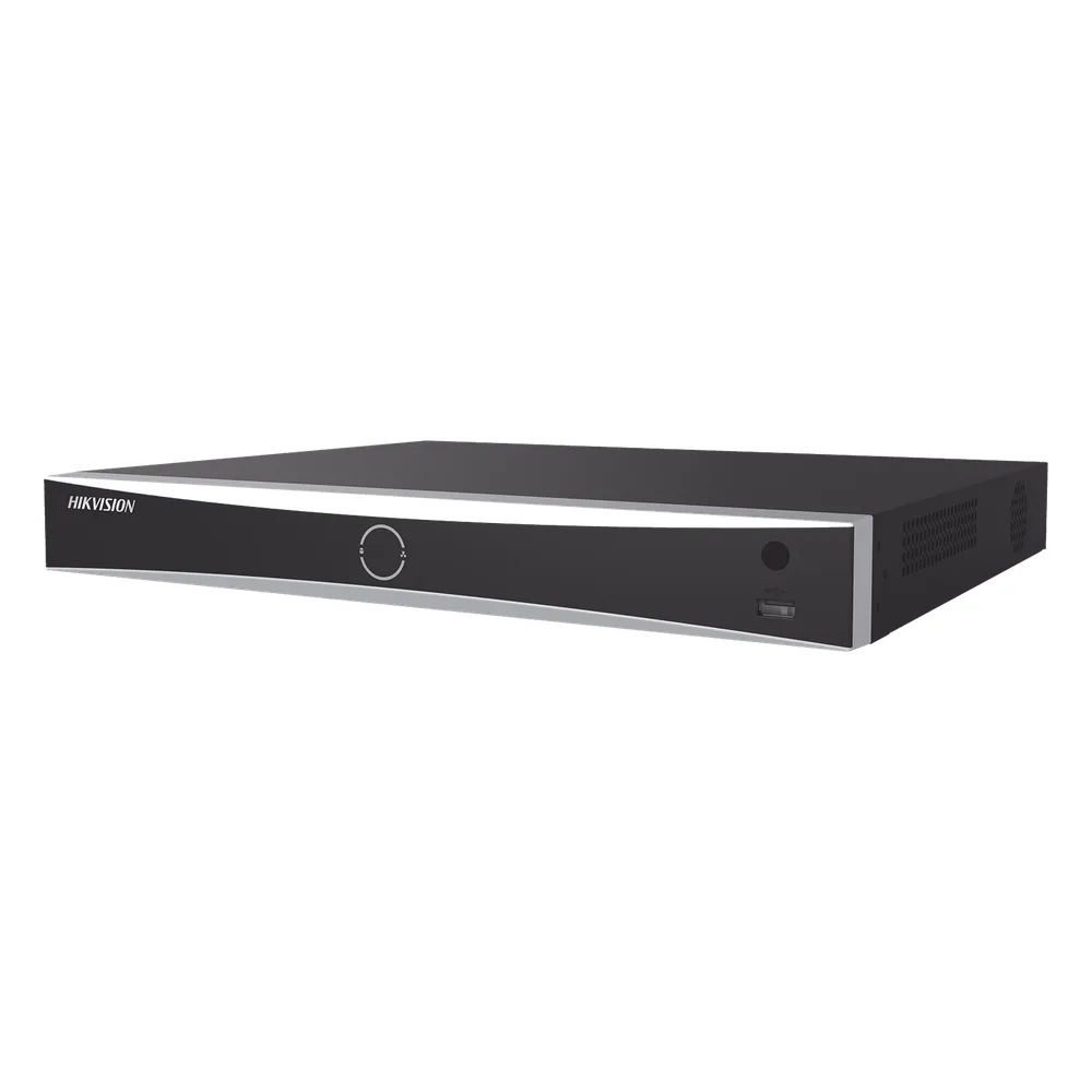 NVR 12 Megapixel (4K) / 16 Canales IP / 16 Puertos PoE+ / Reconocimiento Facial / AcuSense (Evita Falsas Alarmas) / 2 Bahías de Disco Duro / Switch PoE 300 mts / HDMI en 4K / Alarmas I/O / 300 Metros PoE Modo Extendido
