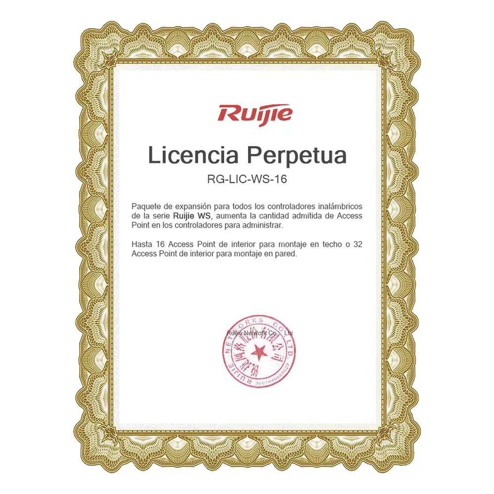 Paquete de expansión para controladores inalámbricos serie Ruijie WS hasta 16 APs interior en techo o 32 APs interior montaje en pared.