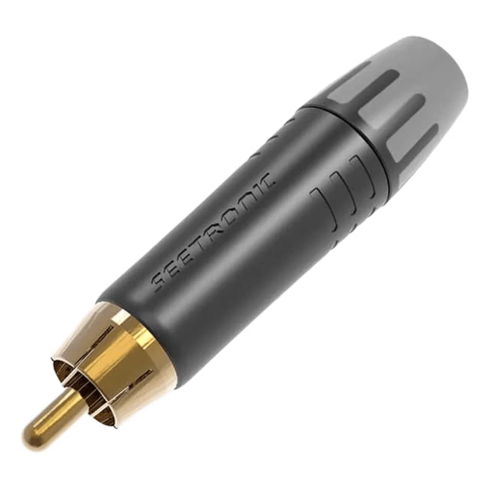 Conector Macho RCA | Carcasa Enchapada en Negro | Contacto Enchapado en Oro | Cable OD 3.5-6.5mm