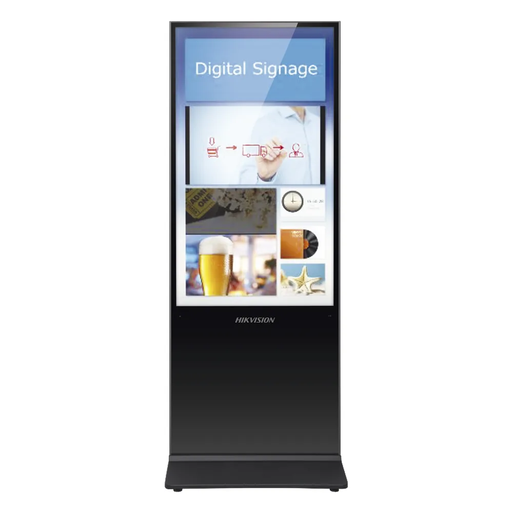 Pantalla de 55" 4K para Publicidad Digital / Base para Piso (Totem) / Puertos USB / Entrada de Video HDMI y VGA / WiFi / Altavoz Integrada