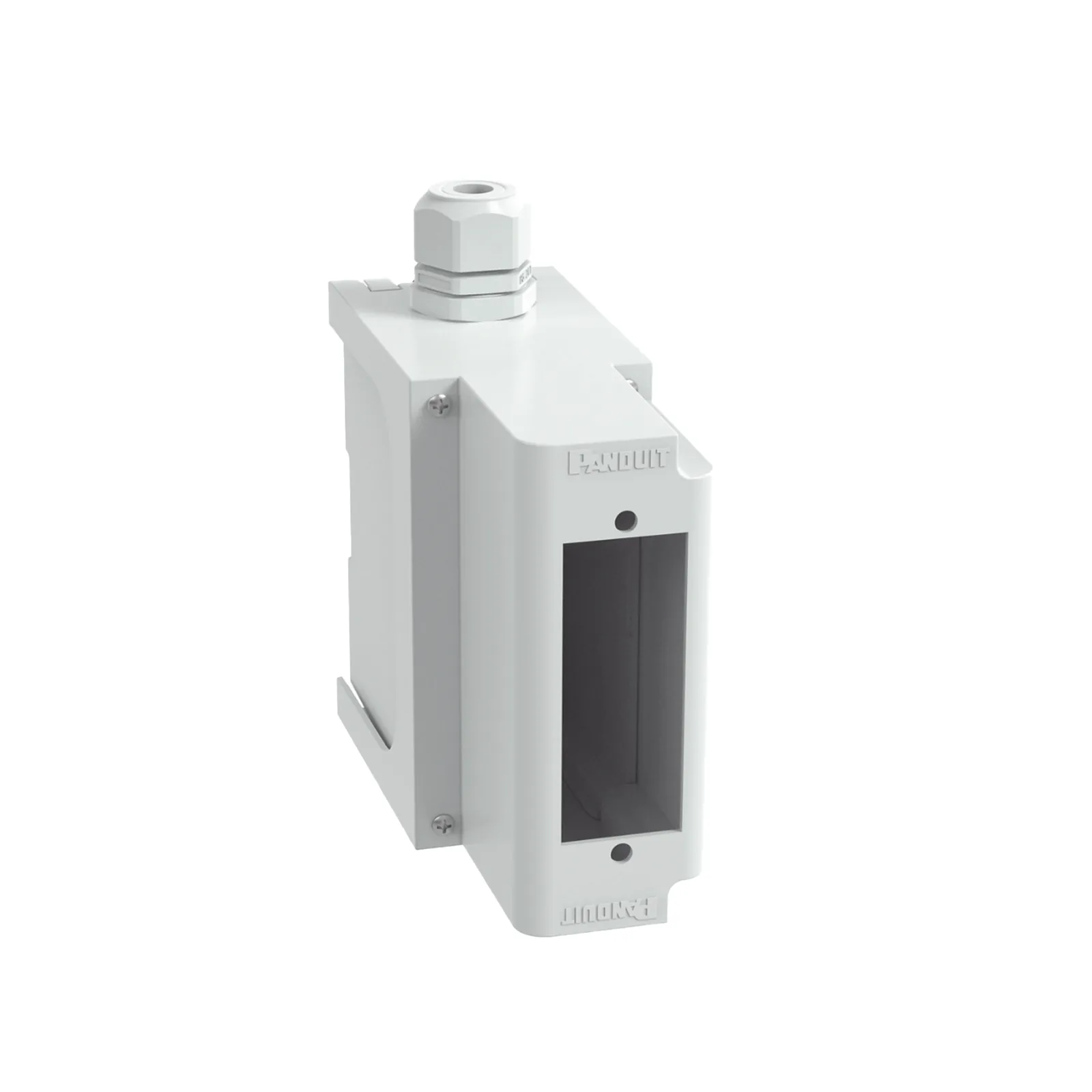 Panel de Parcheo Modular para Fibra Óptica, de Instalación en Riel DIN Estándar de 35 mm (1.38 pulgadas), Acepta Una Placa Acopladora FAP, De Profundidad Extendida, Color Gris