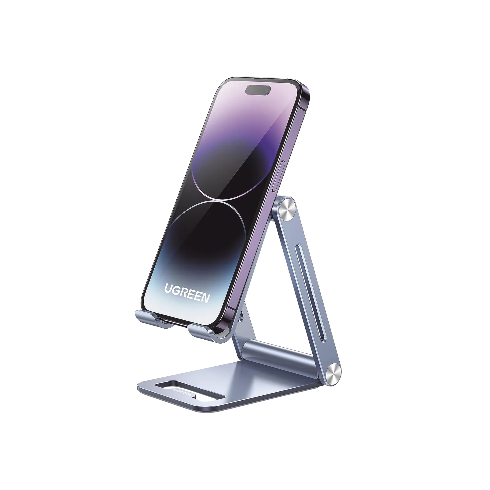 Soporte para Teléfono Celular de Aluminio / Angulo Ajustable / Amplia Compatibilidad con dispositivos de 4.7'' a 7.9'' / Antideslizante / Antiarañazos / Plegable / Color Azul