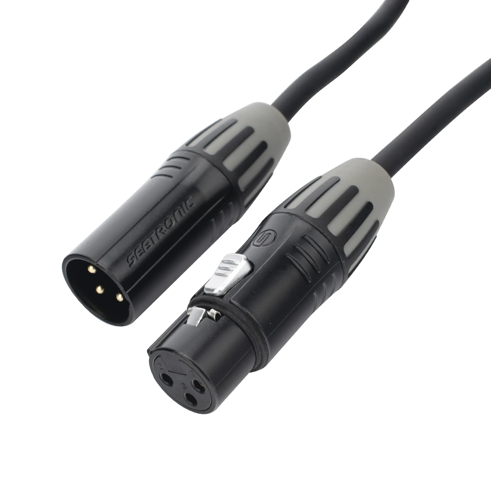 Cable XLR | 3 polos | Conector Hembra-Macho | Serie M | Carcasa Negra | Contactos Dorados | Ideal para Microfonía | Longitud 5m