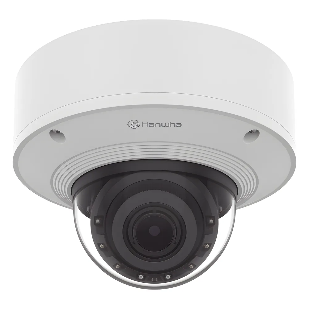 Cámara Domo 2MP Solid EDGE / Wisenet WAVE embebido / Antivandalica / Lente Motorizado de 4.38 A 9.33mm / P-Iris / WDR 120dB / 2TB SSD / IP66, IP67, IK10+, NEMA4X, IP6K9K