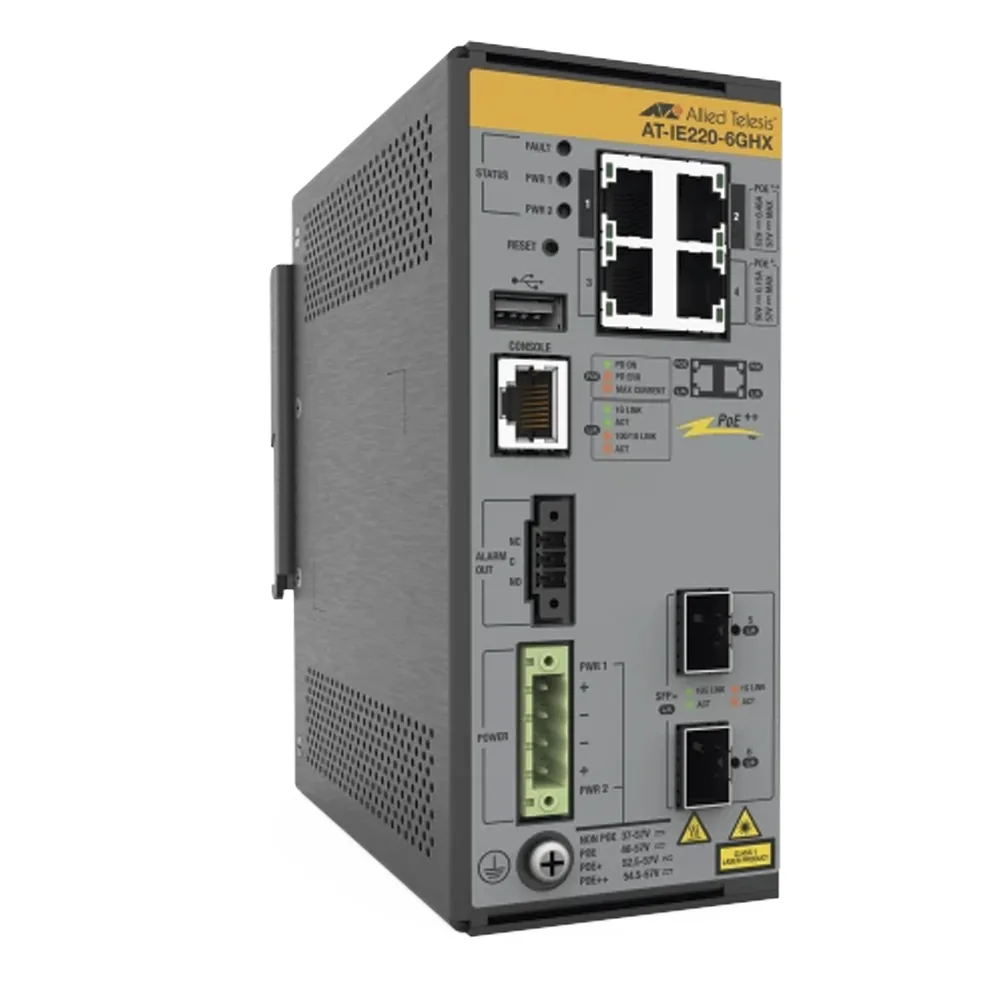 Switch Industrial L2+, Puertos 4x 10/100/1000T con PoE++, 2x 1G/10G SFP+, PoE++ (TAA)