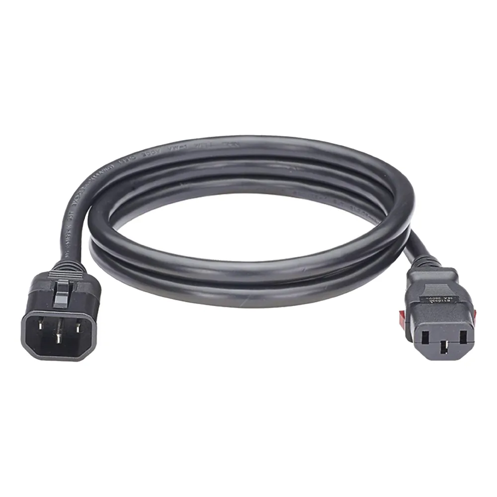Cable de Alimentación Eléctrica Con Bloqueo de Seguridad, de IEC C14 a IEC C13, 1.8 Metros de Largo, Color Negro, Paquete de 10 Piezas