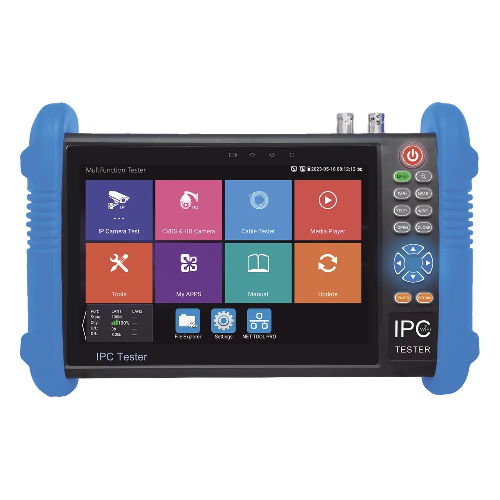 Tester de Video Profesional | Pantalla 7"| Prueba IP/HD/Analógicas | TVI/CVI/AHD/CVBS | IP ONVIF | 4K/8K | H.264/H.265 | HDMI | PTZ | Scanner IP | TDR | Salidas 12V/24V/PoE | Activación Simultanea.