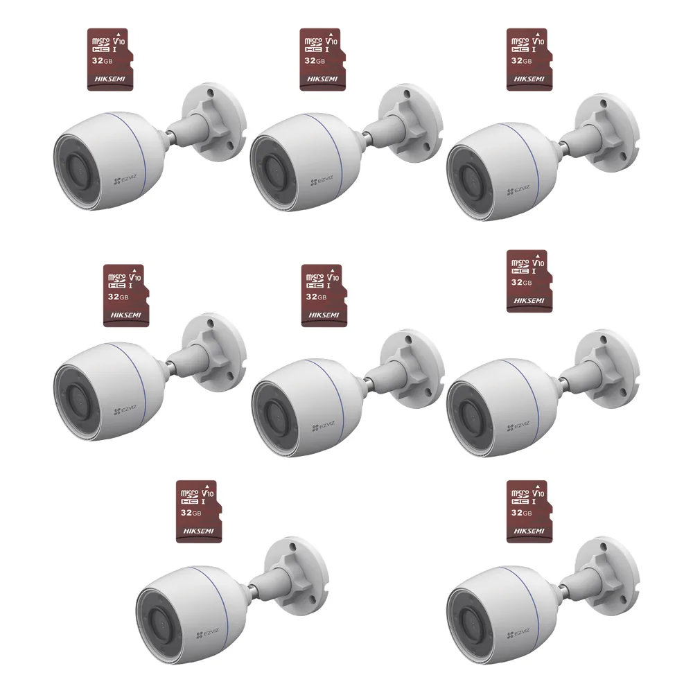 Kit de Camaras WiFi, Incluye 8 Piezas CS-H3C y 8 Piezas HS-TF-E1/32G / Detección de Movimiento