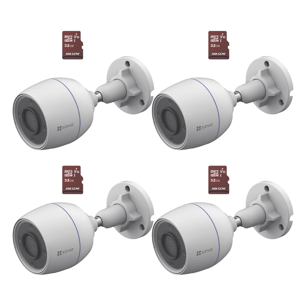 Kit de Camaras WiFi, Incluye 4 Piezas CS-H3C y 4 Piezas HS-TF-E1/32G / Detección de Movimiento
