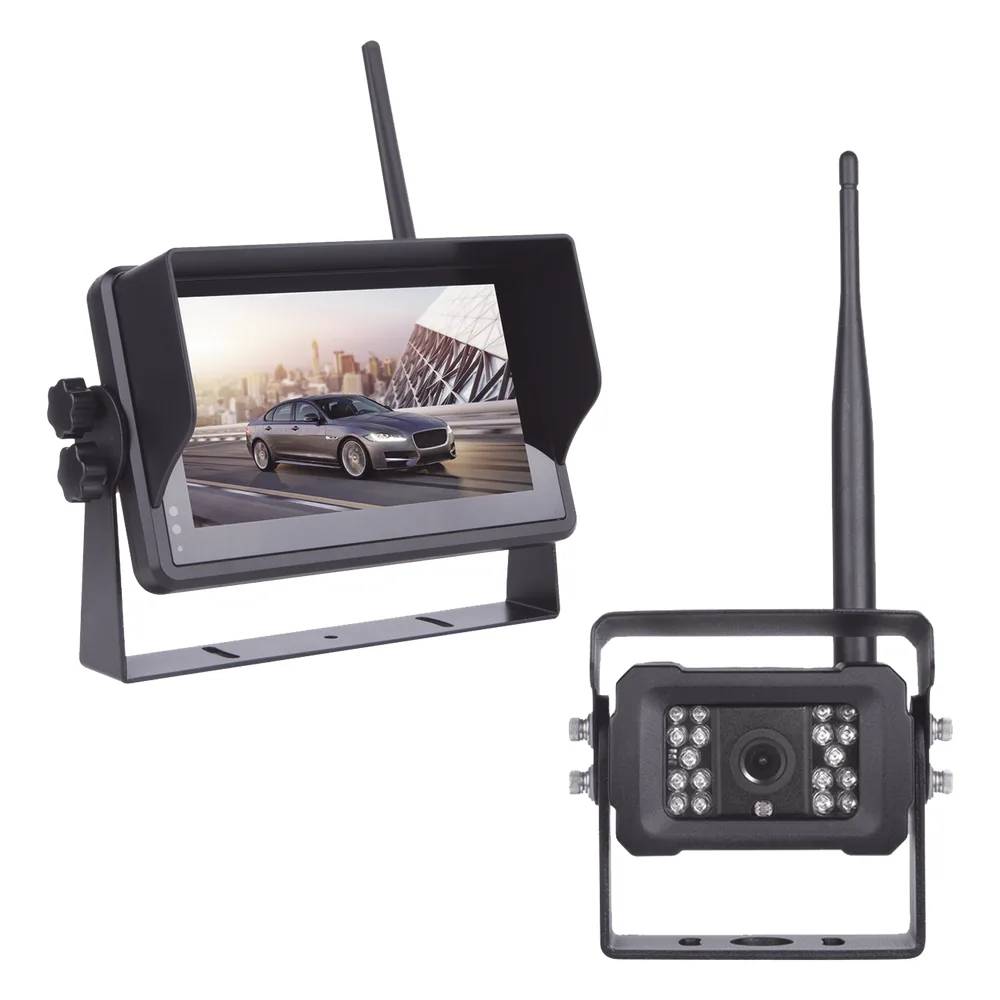 Sistema Profesional Inalámbrico de Cámara de Reversa Infrarroja y Monitor Touch de 7" para Vehículos de Trabajo y Montacargas