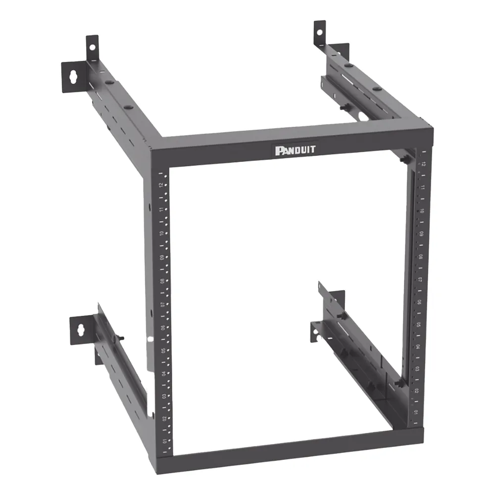 Rack PanZone® de Montaje en Pared, de 19in, Profundidad Ajustable, Rieles Numerados y Roscados #12-24, 12 UR, Color Negro