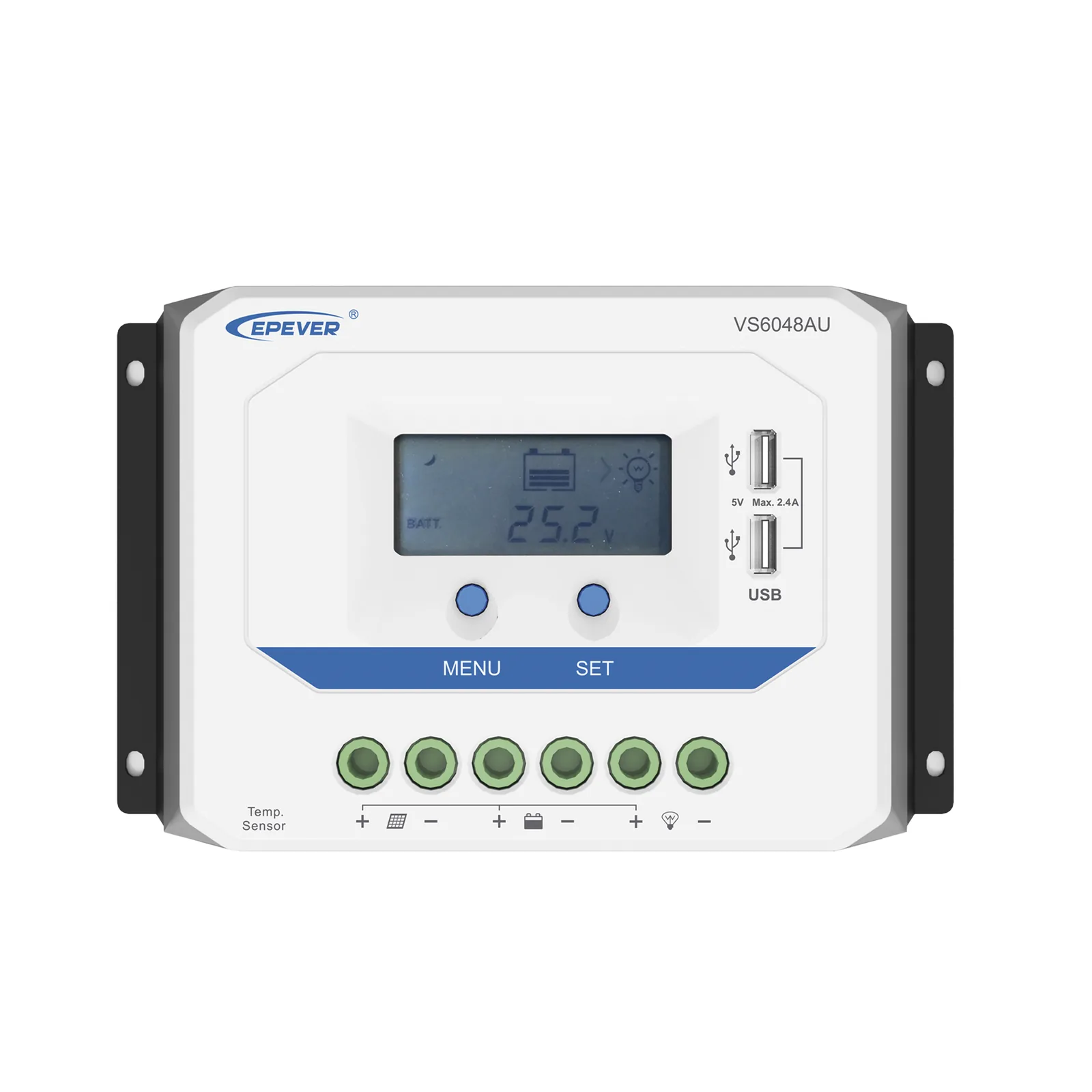 Controlador Solar PWM / 60A / 12/24V/36/48V / Doble USB / Pantalla LCD / Tierra Positivo Común