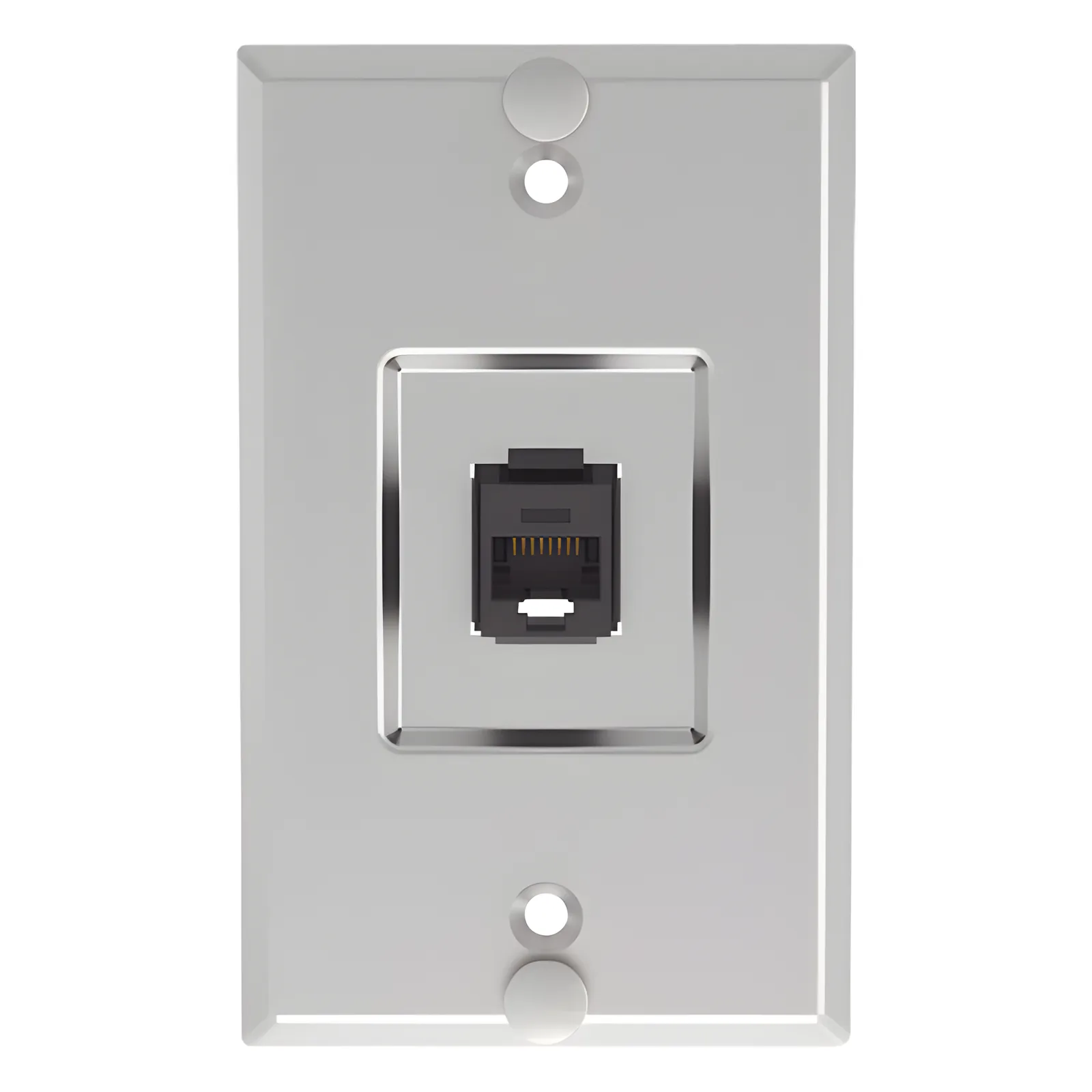 Placa de Pared Telefónica, Salida de 1 Puerto Keystone, con Jack Cat6 Estilo 110 de Impacto, de Acero Inoxidable