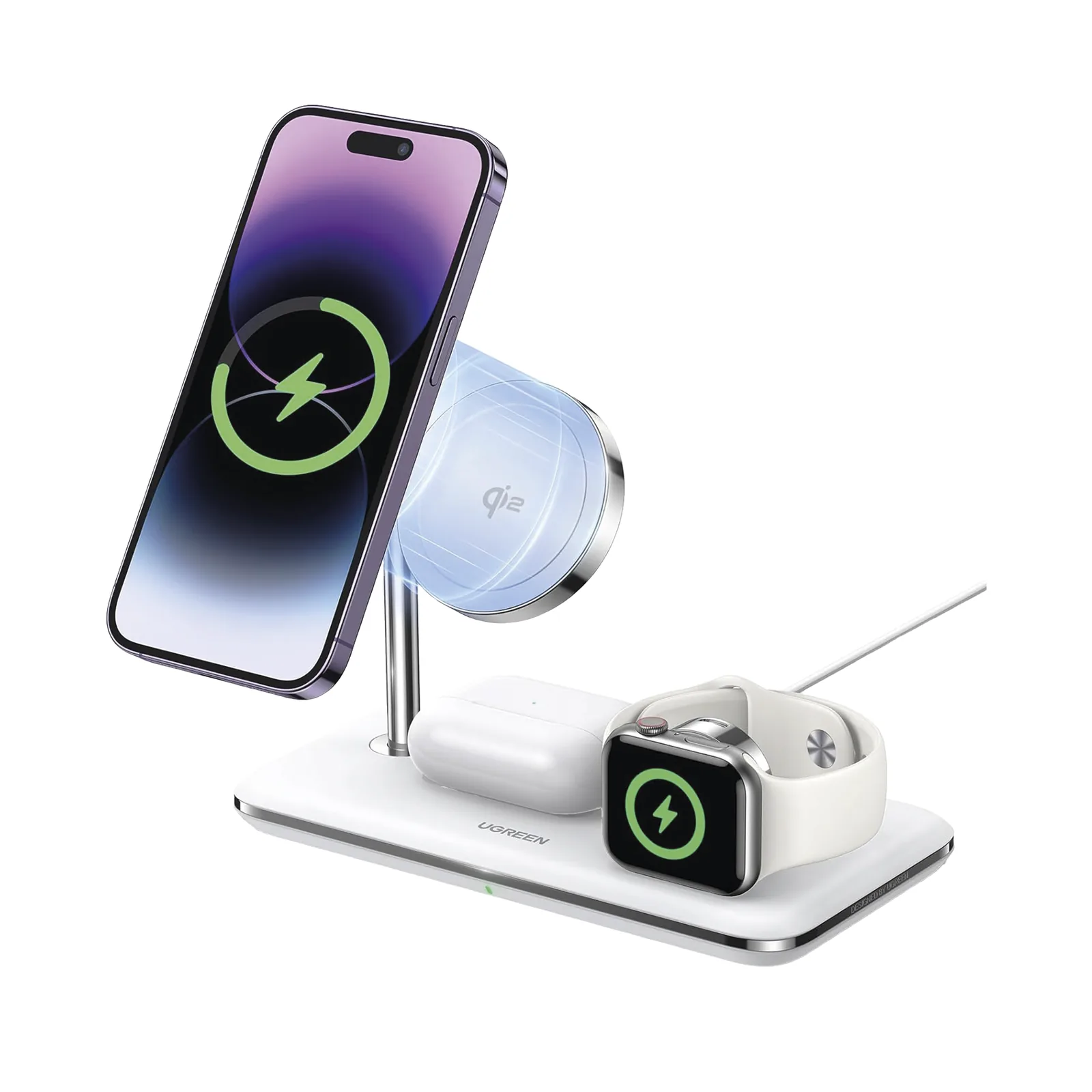 Cargador Inalámbrico MagSafe 3 en 1 | 25W | Certificación Oficial Qi2 | MFI | Perfecto para iPhone, AirPods y Apple Watch | Carga Adaptativa /Simultanea | Luz Indicadora LED | Incluye Cable.
