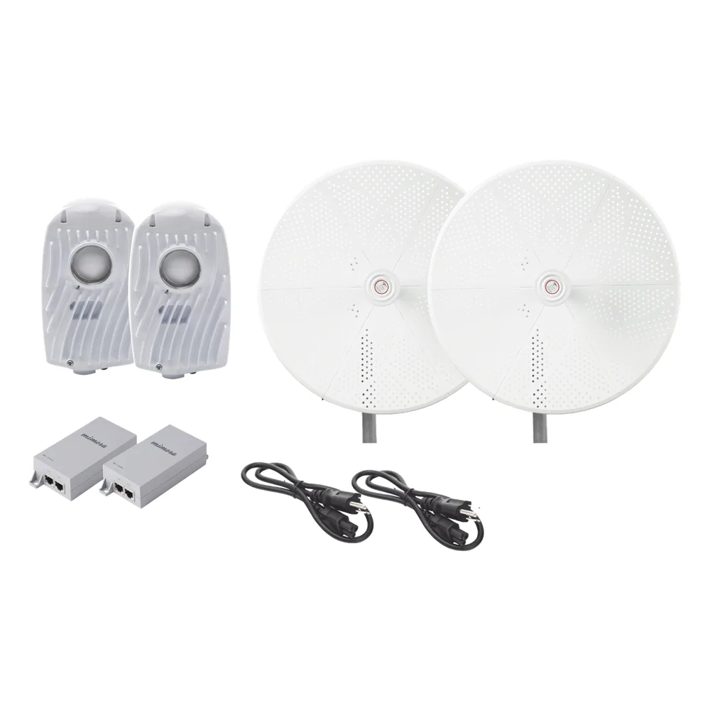 Kit de 2 radios B5X con antenasTXPD34B5X de (34 dBi), rango de frecuencia extendida (4.9 a 6.4 GHz), incluye inyector POE, cable de alimentación y para alineación, distancia de hasta 40 km