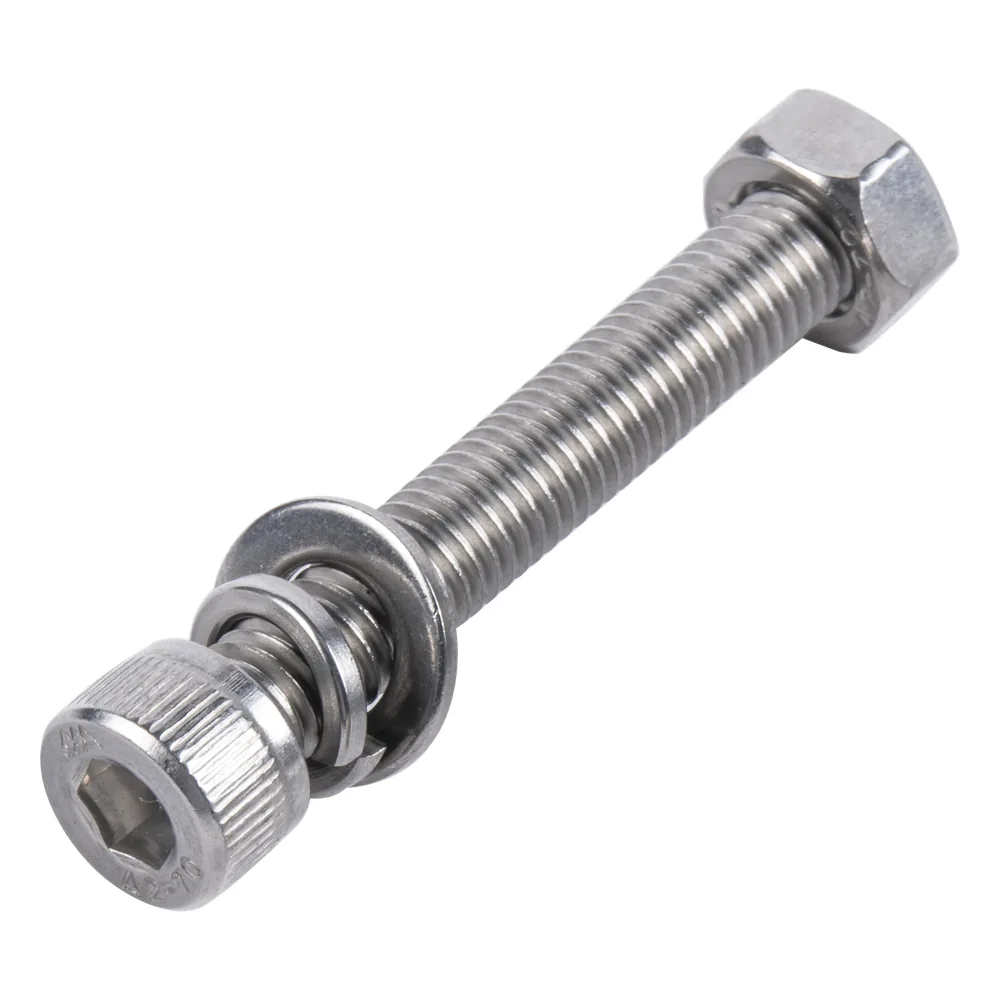 Tornillo Allen Milimétrico de Acero Inoxidable M8-1.25 x 35/ Incluye Tuerca, Arandela Plana y Arandela Presión / Para Montajes de Módulos Solares / Bolsa con 6 piezas.