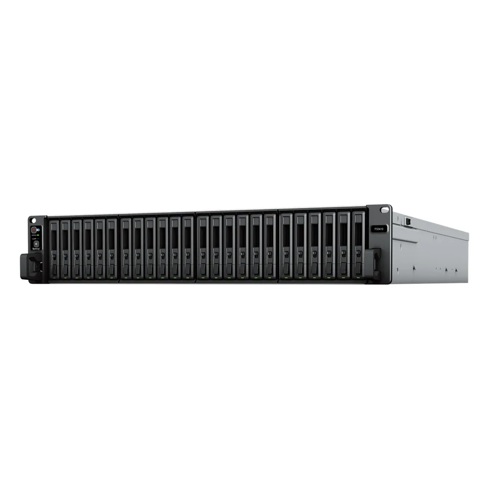 Servidor de Almacenamiento FlashStation FS3410 | 24 Bahías SSD SATA 2.5" | Intel Xeon D-1541 8 Núcleos | 16 GB RAM (Ampliable a 128 GB) | 356,500 IOPS Lectura | 129,400 IOPS Escritura | 4 Puertos 1GbE + 2 Puertos 10GbE