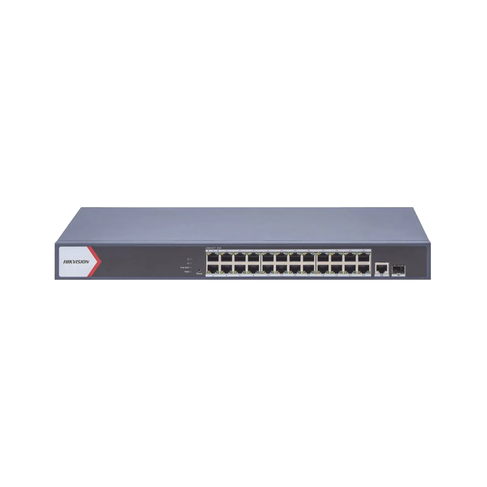 Switch Gigabit PoE+ / Administrable / 24 Puertos 1000 Mbps PoE+ / 1 Puerto 1000 Mbps Uplink / 1 Puertos SFP Uplink / Configuración Nube Hik-Partner Pro / Modo Extendido hasta 300 Metros / 230 W