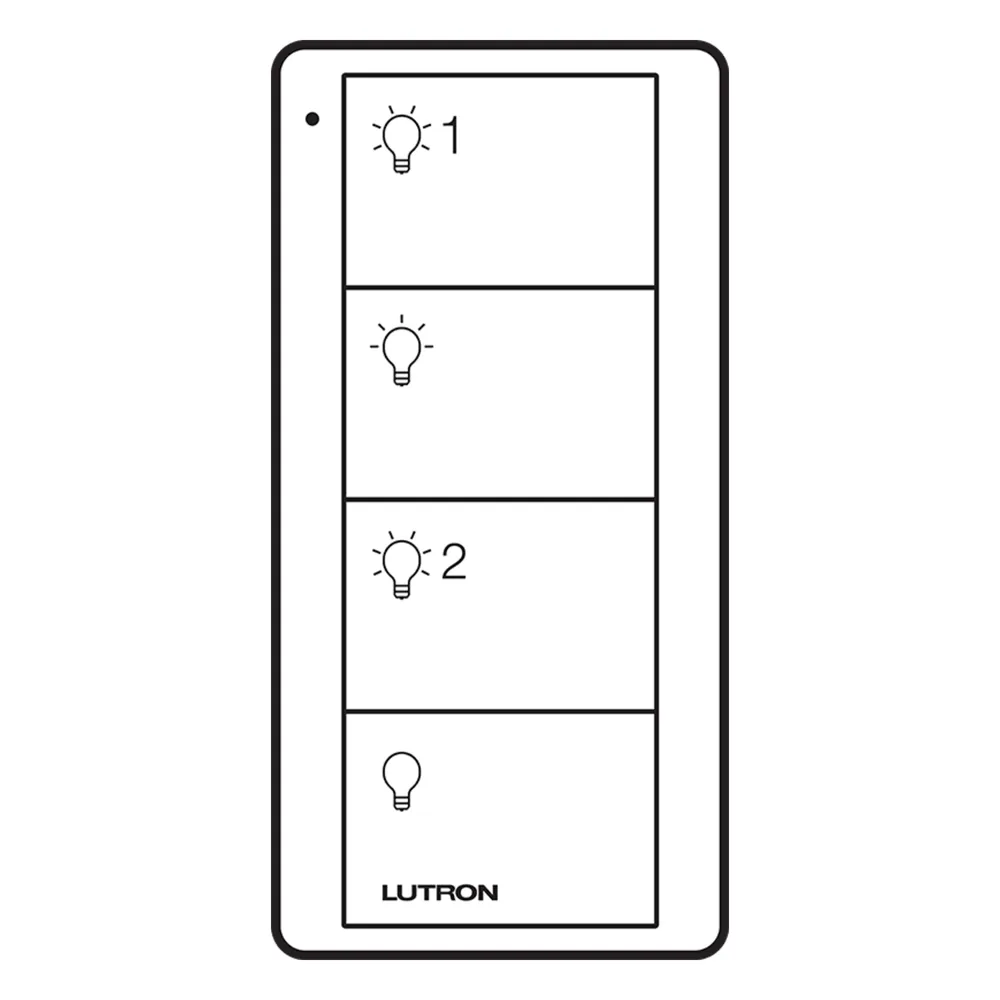 Control remoto inalámbrico Pico de 4 botones para 2 grupos de carga, sin cableado, multi-sistema Lutron