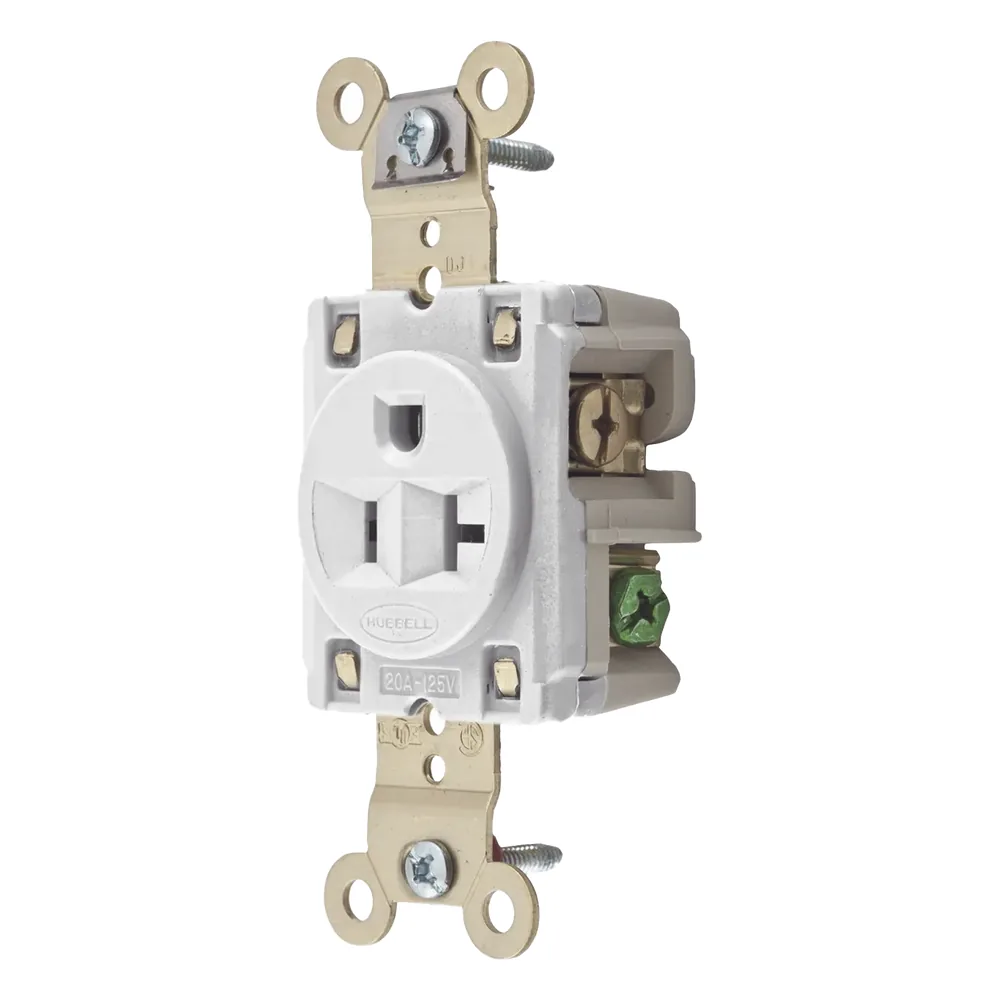 Contacto Sencillo / 20 A 125 V / 2 Polos 3 Hilos / Nema 5-20R / Color Blanco / Grado Industrial.