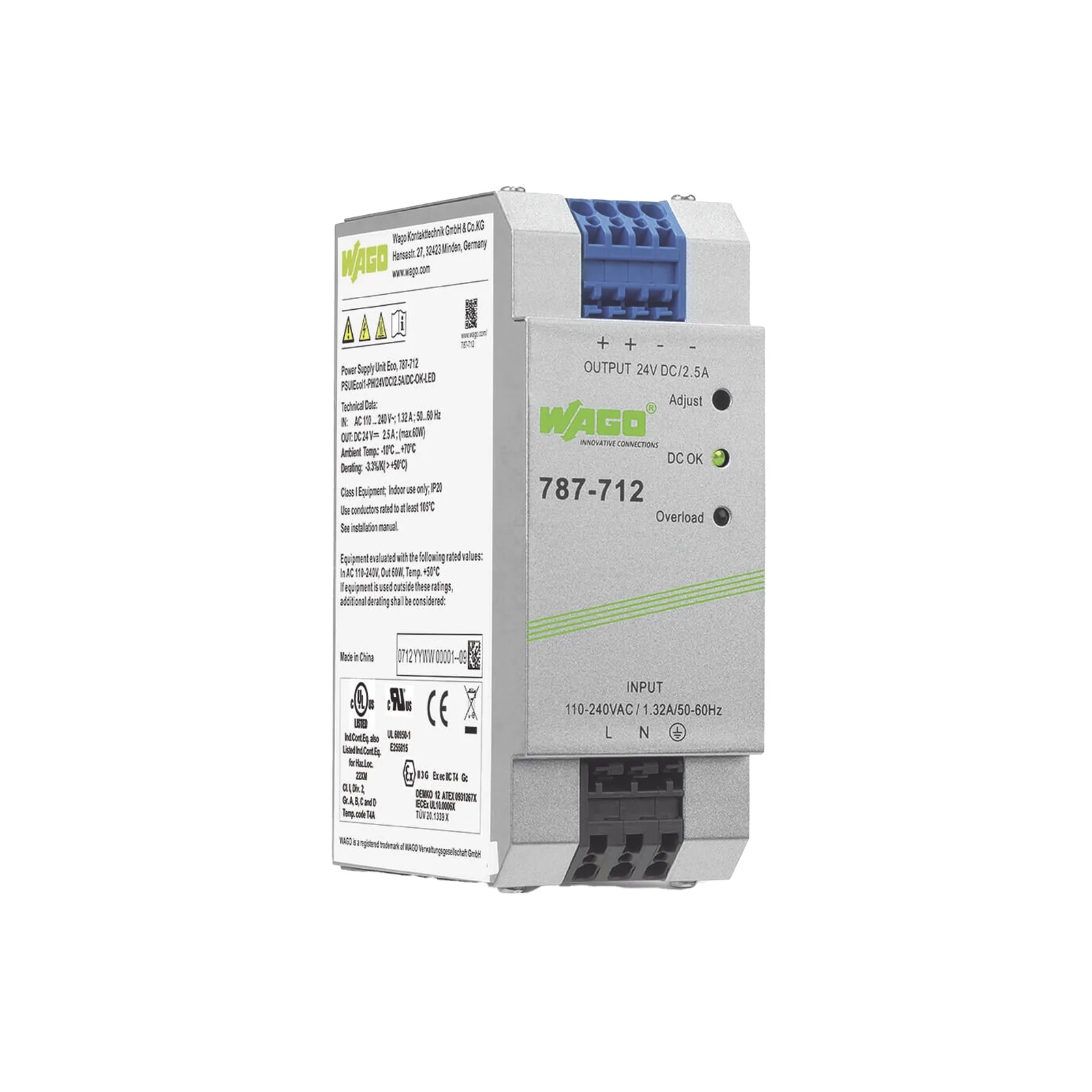 Fuente de Alimentación / ECO / Monofásico / 24V DC / 2.5A / 60W / SELV-PELV / CAGE CLAMP® / Carril DIN