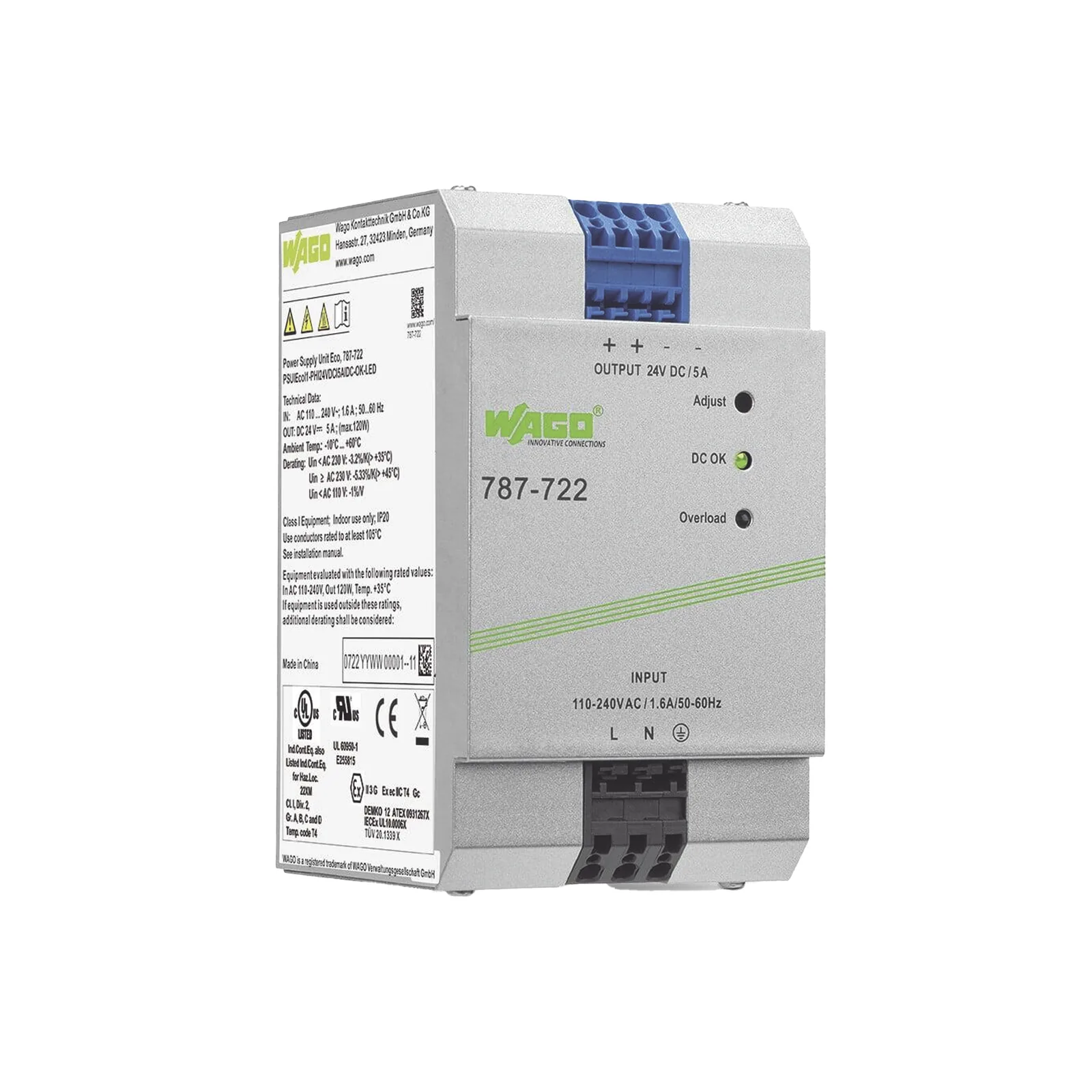 Fuente de Alimentación / 24V DC / 5A / 120W / PFC Activo / Montaje Carril DIN / IP20 / Conectores CAGE CLAMP® 4 mm²