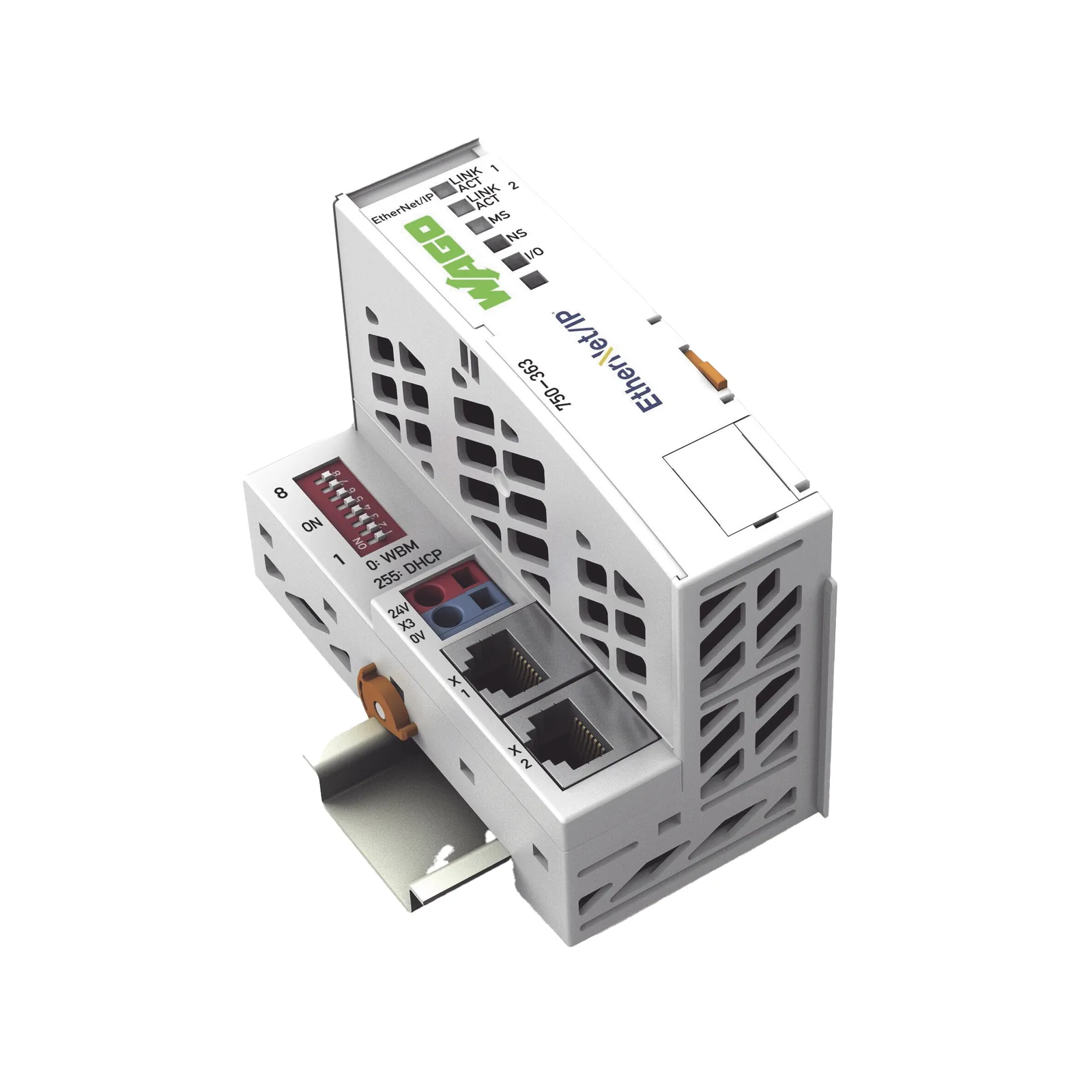 Acoplador de Bus de Campo EtherNet/IP / 4ª Generación ECO / 2x RJ-45 10/100 Mbit/s / Switch Integrado / Hasta 250 Módulos / IP20 / 24 VCC / Certificaciones ATEX IECEx