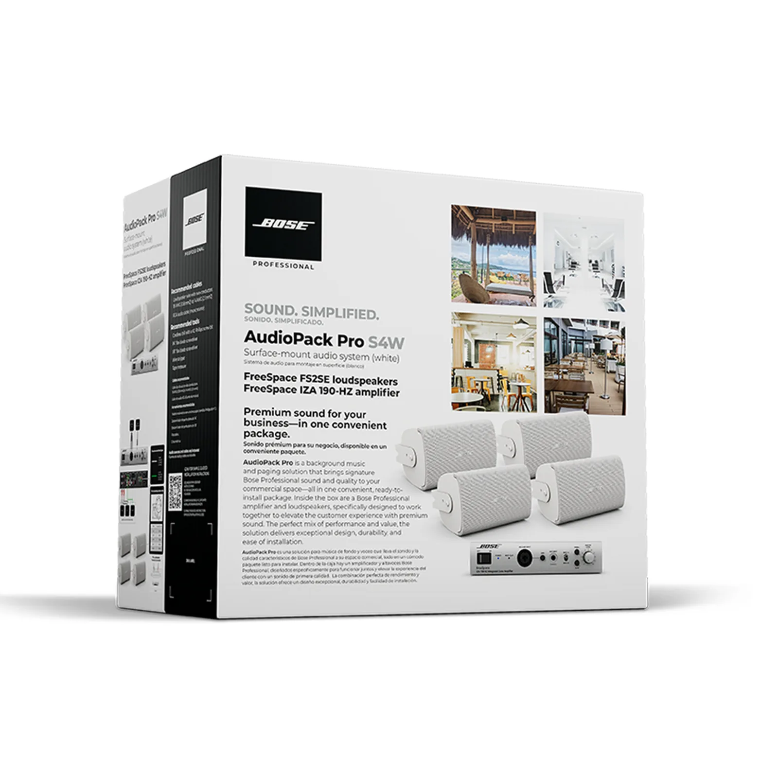 Kit All-in-One para audio Comercial | Incluye Amplificador y 4 Altavoces de Pared Freespace