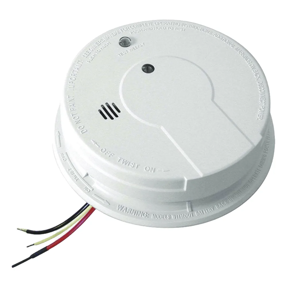 Alarma de humo fotoeléctrica alámbrica 120 V CA con respaldo de batería de 9 V e interconexión hasta 24 dispositivos