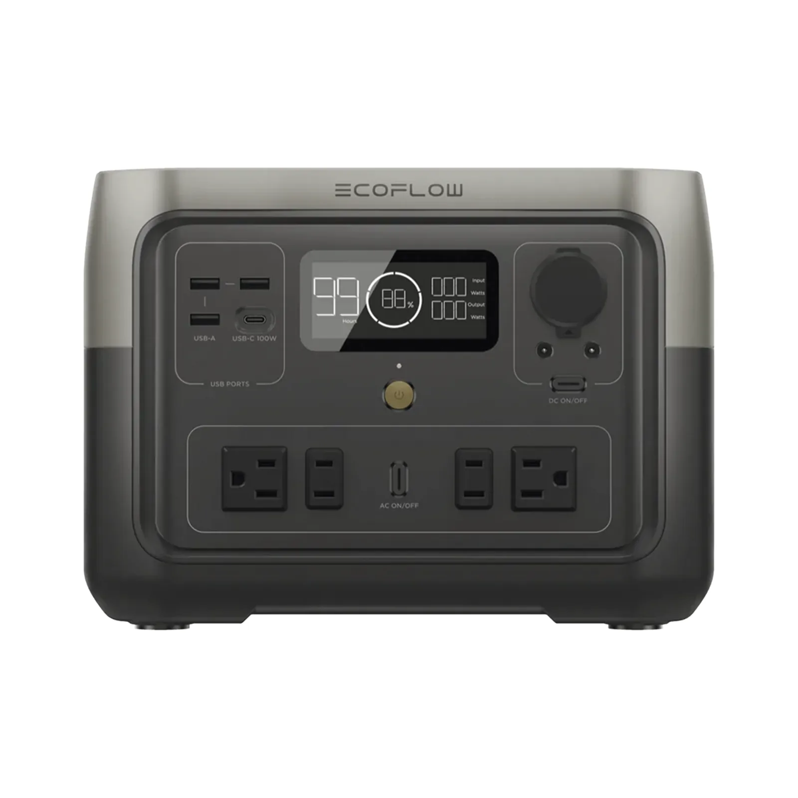 EcoFlow River 2 Max | Estación de Energía Portátil 512Wh Litio LFP / 4 AC 500 W (Max. 1000W) / 1 USB-C 100W / 3 USB -A 12W / Cargador de Coche 8A a 12 o 24V / Conectividad WiFi y Bluetooth (App) / Carga Solar 220W Max.