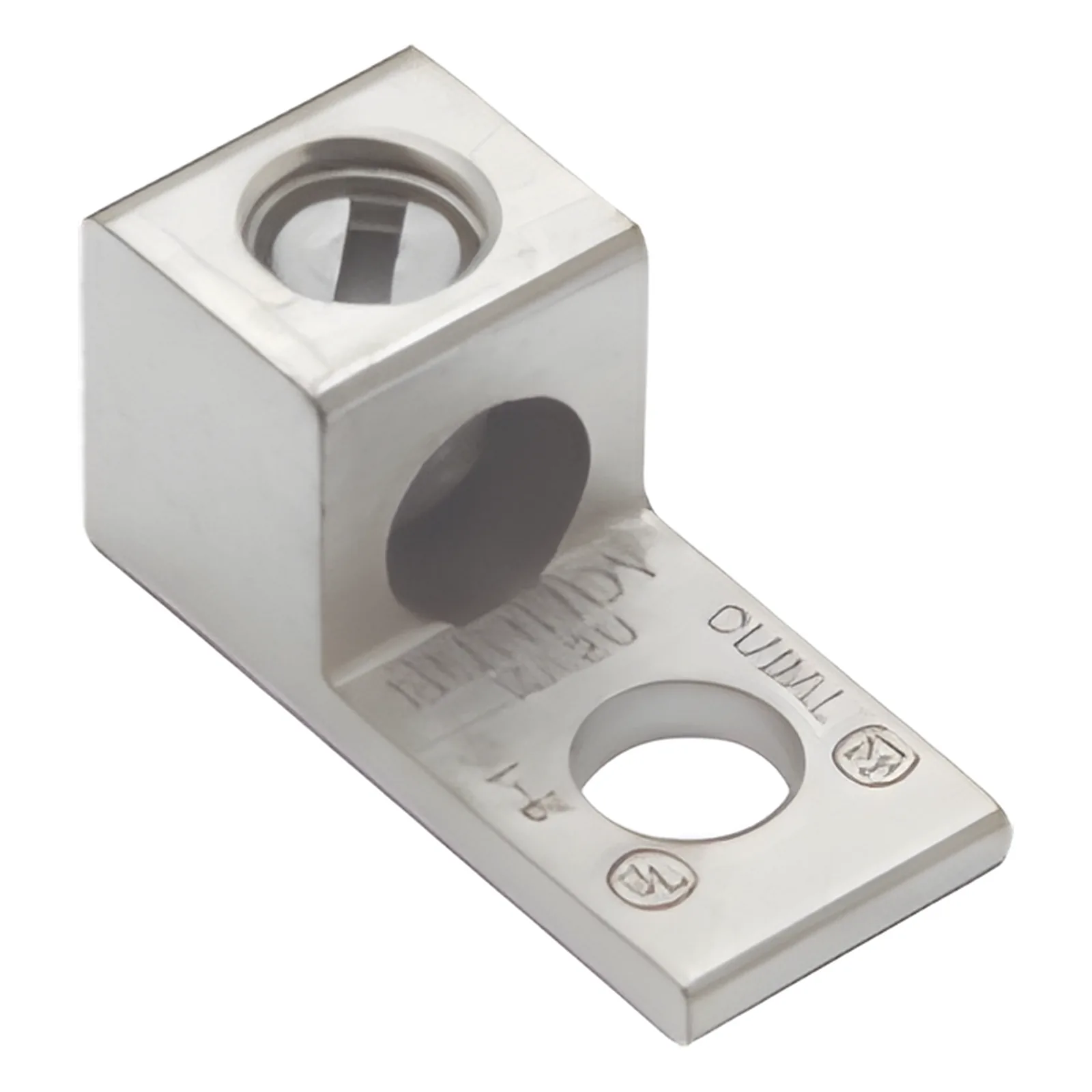 Terminal Universal de Aluminio Estañado/ 1 Orificio para Calibre 14- 2 AWG / Perno de 1/4" / Para Conductores de AL y CU.