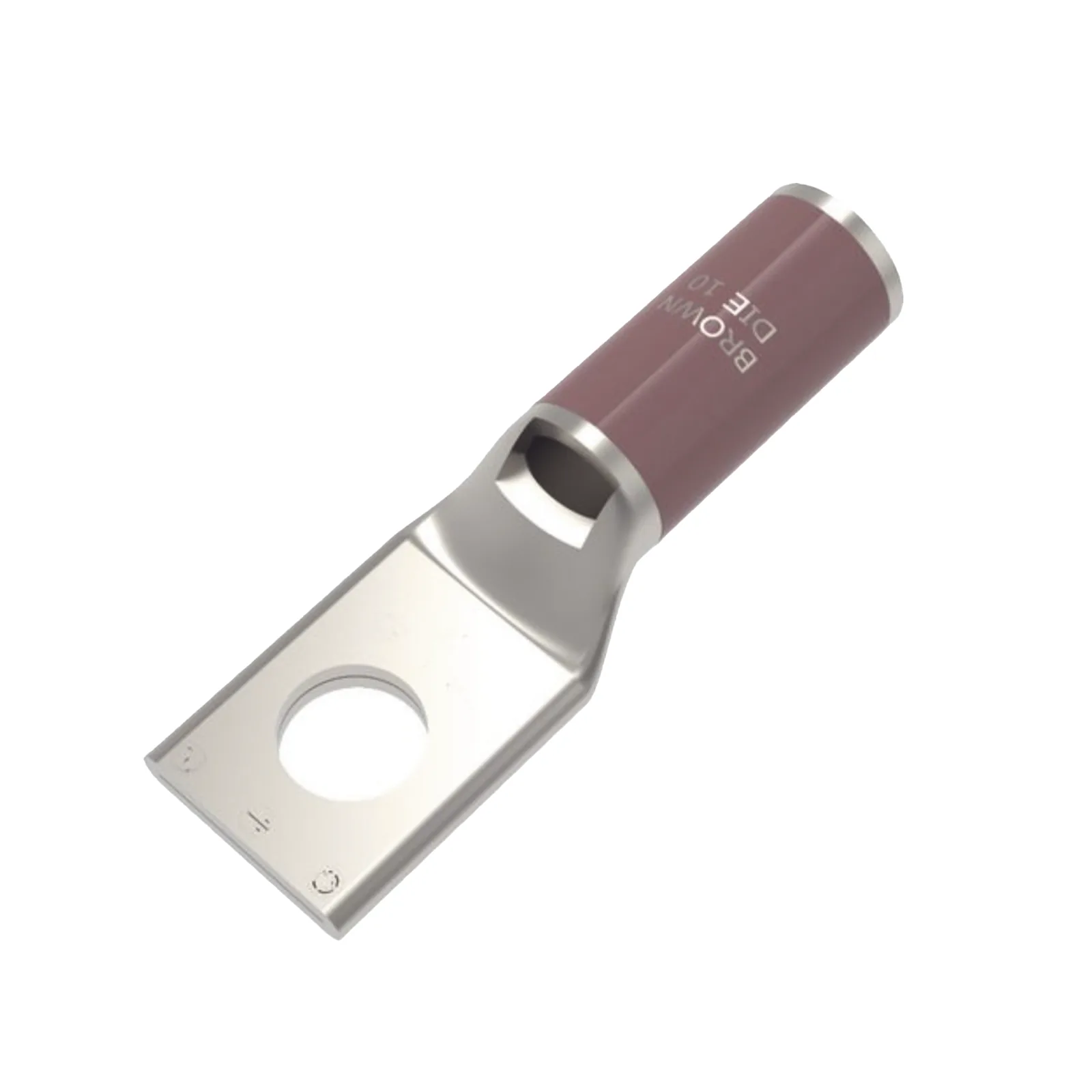 Zapata Terminal de Compresión de Cobre Electrolítico Estañado de Cañón Corto para Tornillo de 1/2" y Calibre 2 AWG.