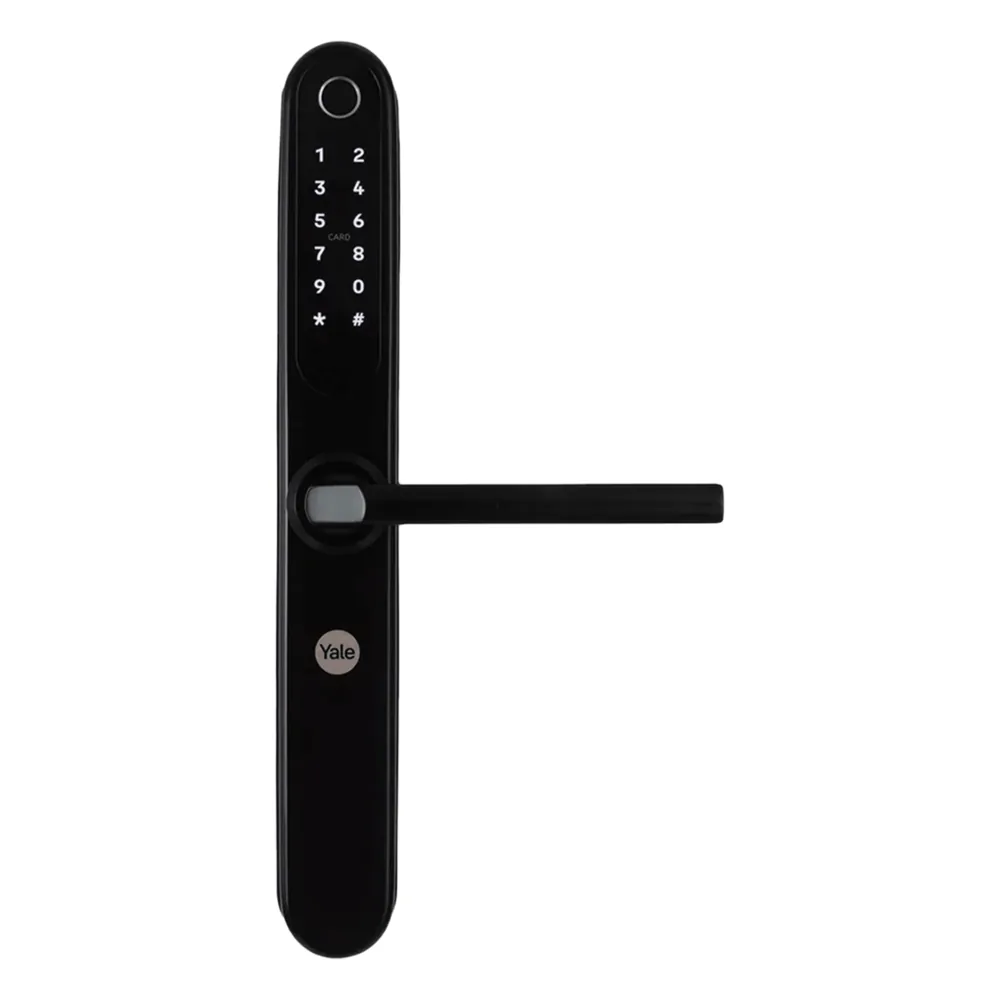 Cerradura Eléctrica Digital Yale YSD100 / Mecanismo 2885 Negro / HUB Yale Connect / 100 Códigos y Huellas / 3 Tarjetas Proximidad / Compatible Alexa y Google / Para Perfiles Aluminio 1"