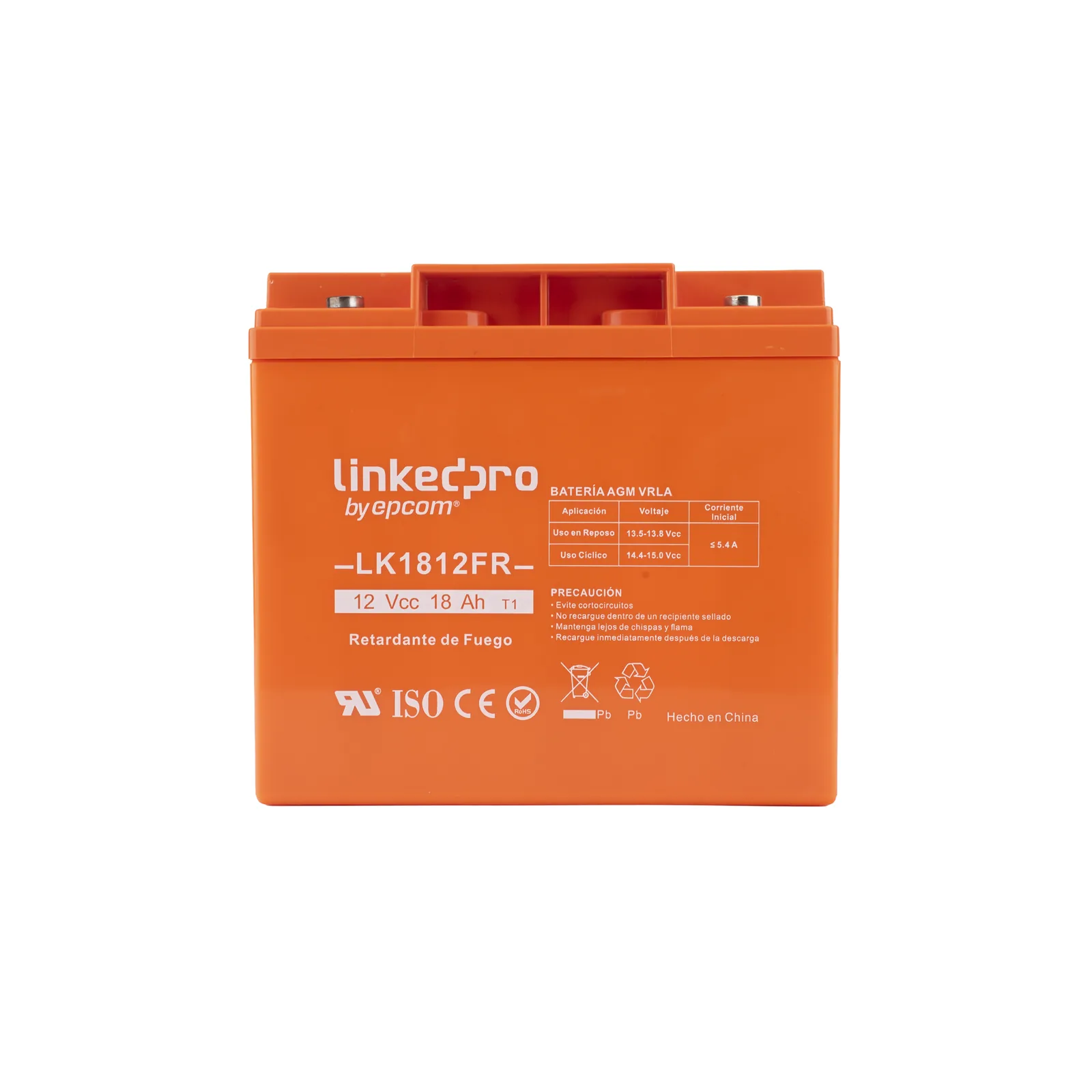 Batería de respaldo 12 V | 18 Ah | AGM | Certificada UL94-V0 Retardante a la Flama | Especial para Seguridad Electrónica | UPS | Sistemas de Emergencia | Vida útil 5 años | Terminales M5