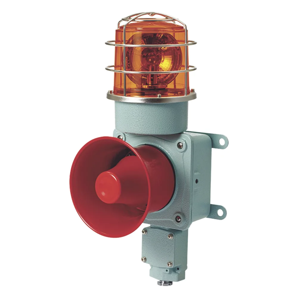 Combinación de luz de advertencia giratoria color Ámbar con bocina eléctrica para aplicaciones de la industria a 24 VCD, máx. 120 dB (No Incluye guarda)