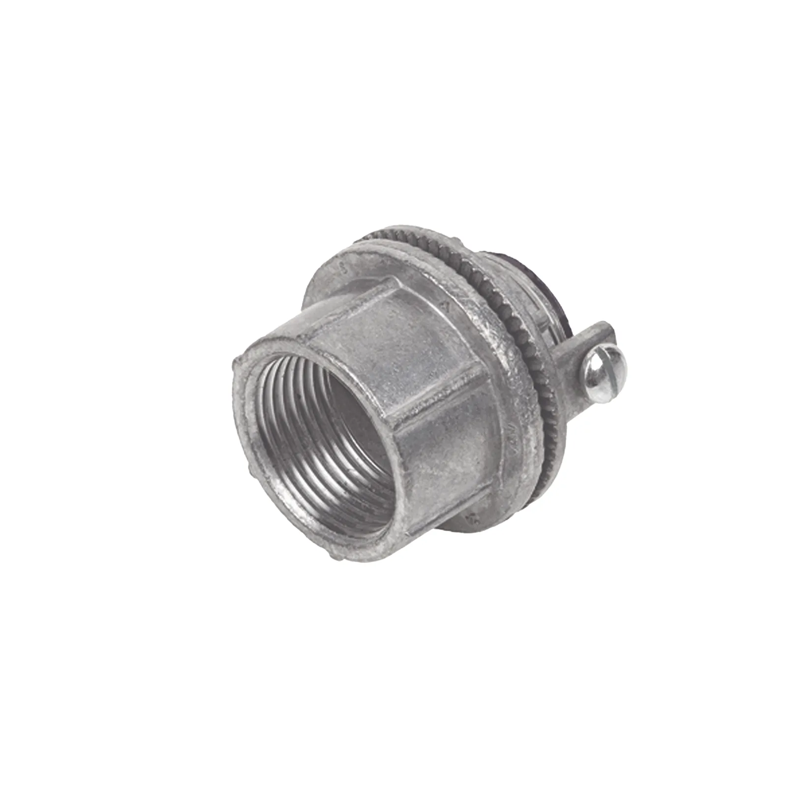 Conector Myers de Zinc 1 1/4" con Tornillo para Puesta a Tierra.