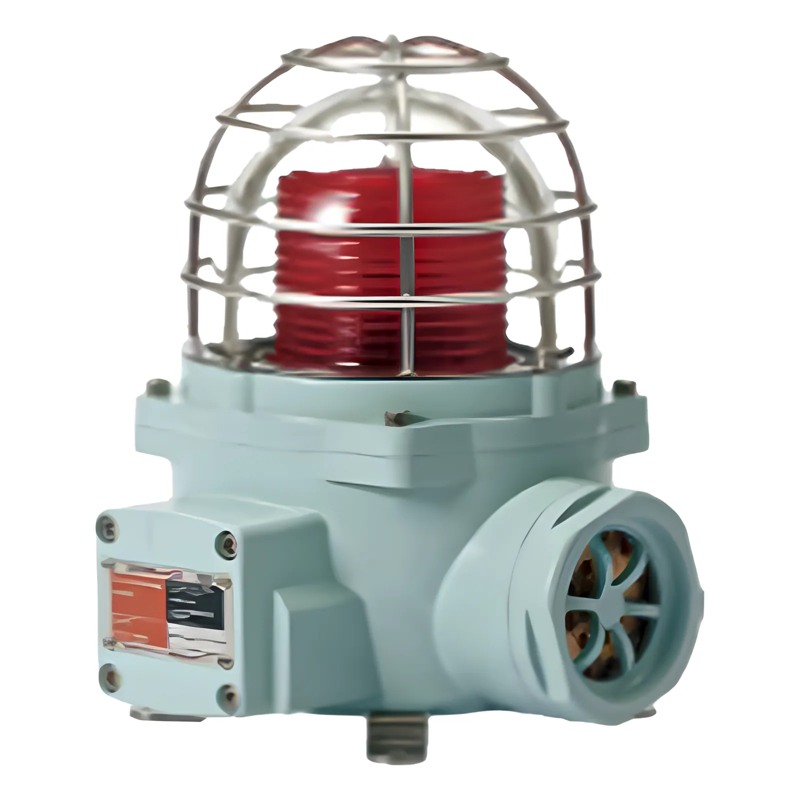 Señal Luminosa Giratoria Antiexplosión con Sirena / LED o Bombilla / Certificación ATEX IECEx / IP66 / Temperatura -40°C a +60°C / Zona 1 y 2 / Modelo SNESL-24-R-ATEX