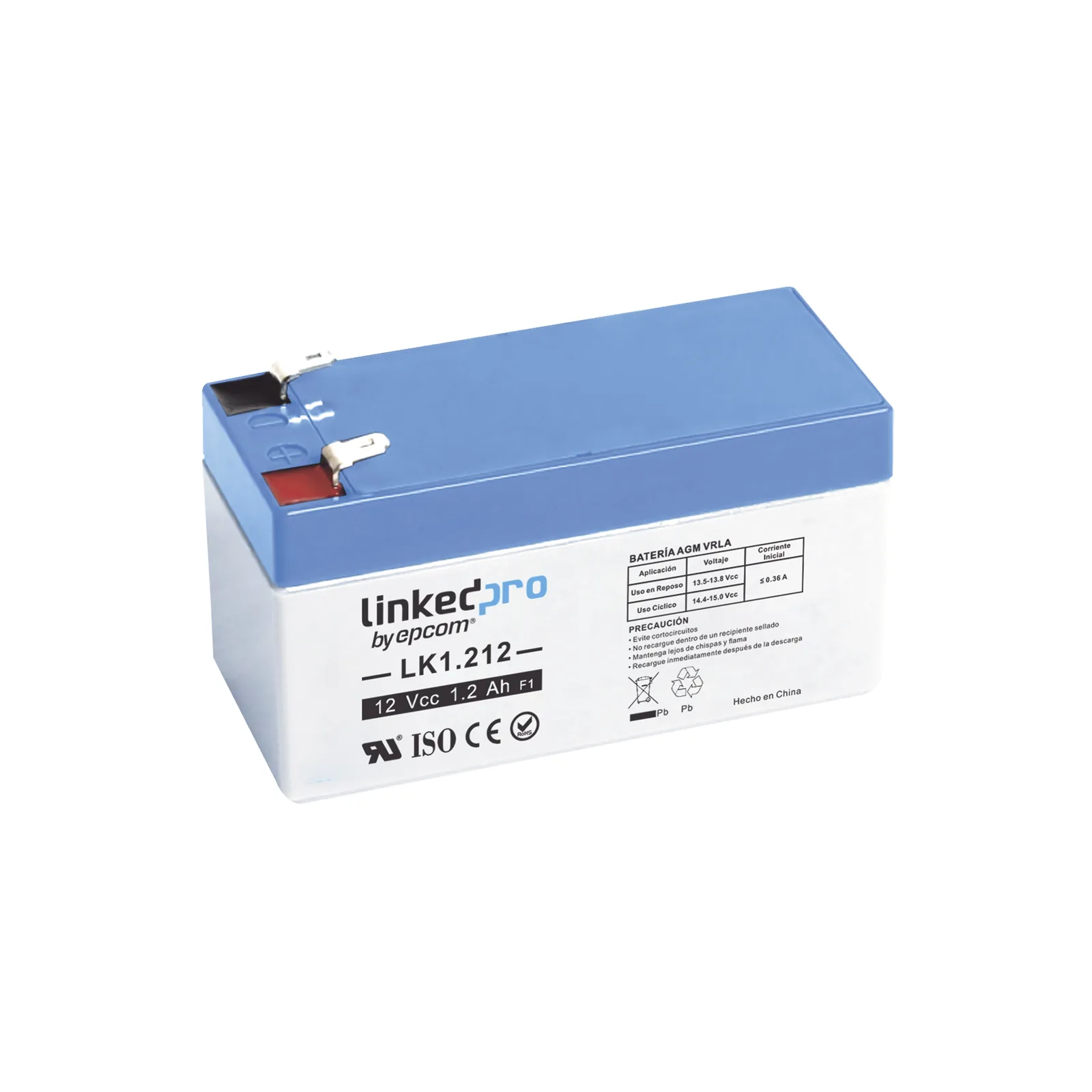 Batería de respaldo 12V | 1.2 Ah | AGM | Especial para seguridad electrónica | UPS | Sistemas de Emergencia | Vida útil 5 años | Terminales F1 + Adaptador F2