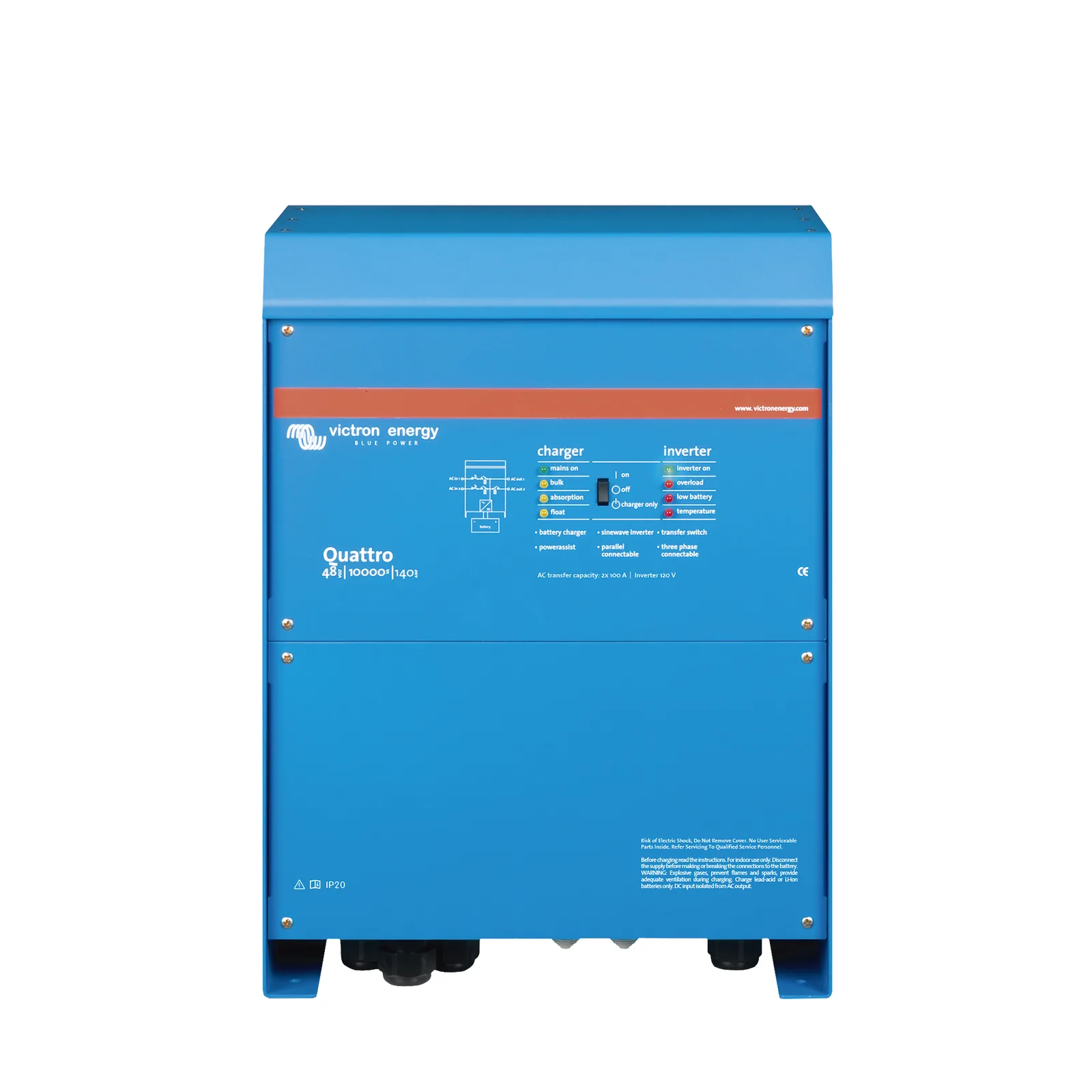 Quattro 48/10000/140-100/100 / Inversor Cargador de Onda Pura / Entrada 48 Vcc / Salida 8000 W 120 Vca 60 Hz