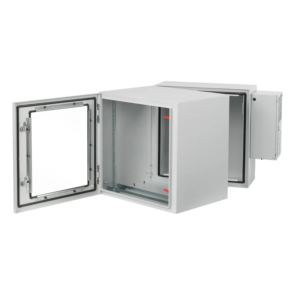 Gabinete Rack ProTek con Bisagra Doble Tipo 4 12U, Ventana de Vidrio, Aire Acondicionado, Montaje Pared, 600x612x710 mm Acero Gris Claro