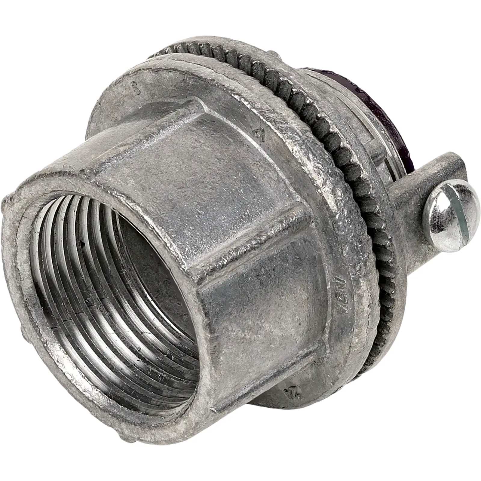 Conector Myers de Zinc 1 1/2" con Tornillo para Puesta a Tierra.