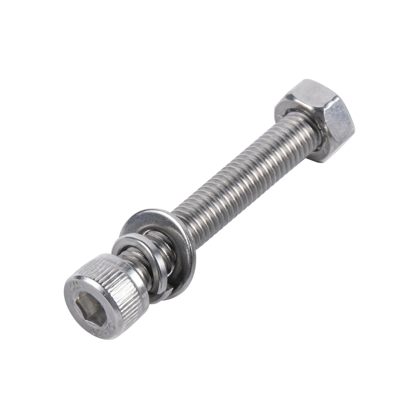 1 Tornillo Allen Milimétrico de Acero Inoxidable M8-1.25 x 30/ Con 1 Tuerca, 1 Arandela de Presión y 1 Plana / Para Montajes de Módulos Foto Voltaicos .