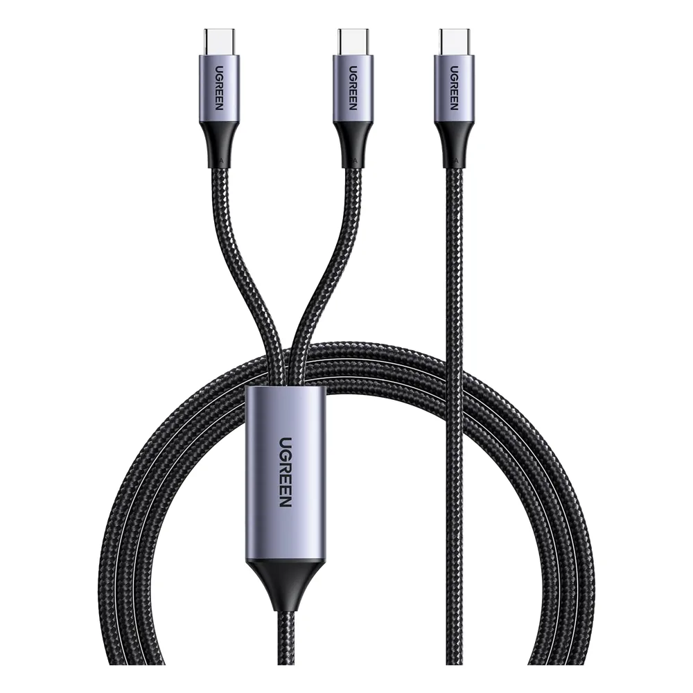 Cable USB-C a Y (USB-C & USB-C) | 1.5 Metros | Carga Rápida de hasta 100W | PD3.0 | QC4.0/3.0/2.0 | FPC | AFC | Protección Integrada| Caja de Aluminio | Nylon Trenzado | Amplia Compatibilidad | Color Negro.