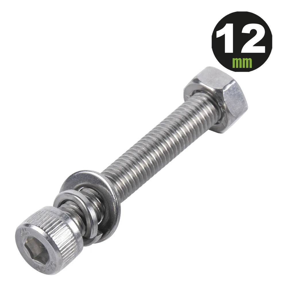 1 Tornillo Allen Milimétrico de Acero Inoxidable M8-1.25 x 12/ Con 1 Tuerca, 1 Arandela de Presión y 1 Plana / Para Montajes de Módulos Foto Voltaicos .