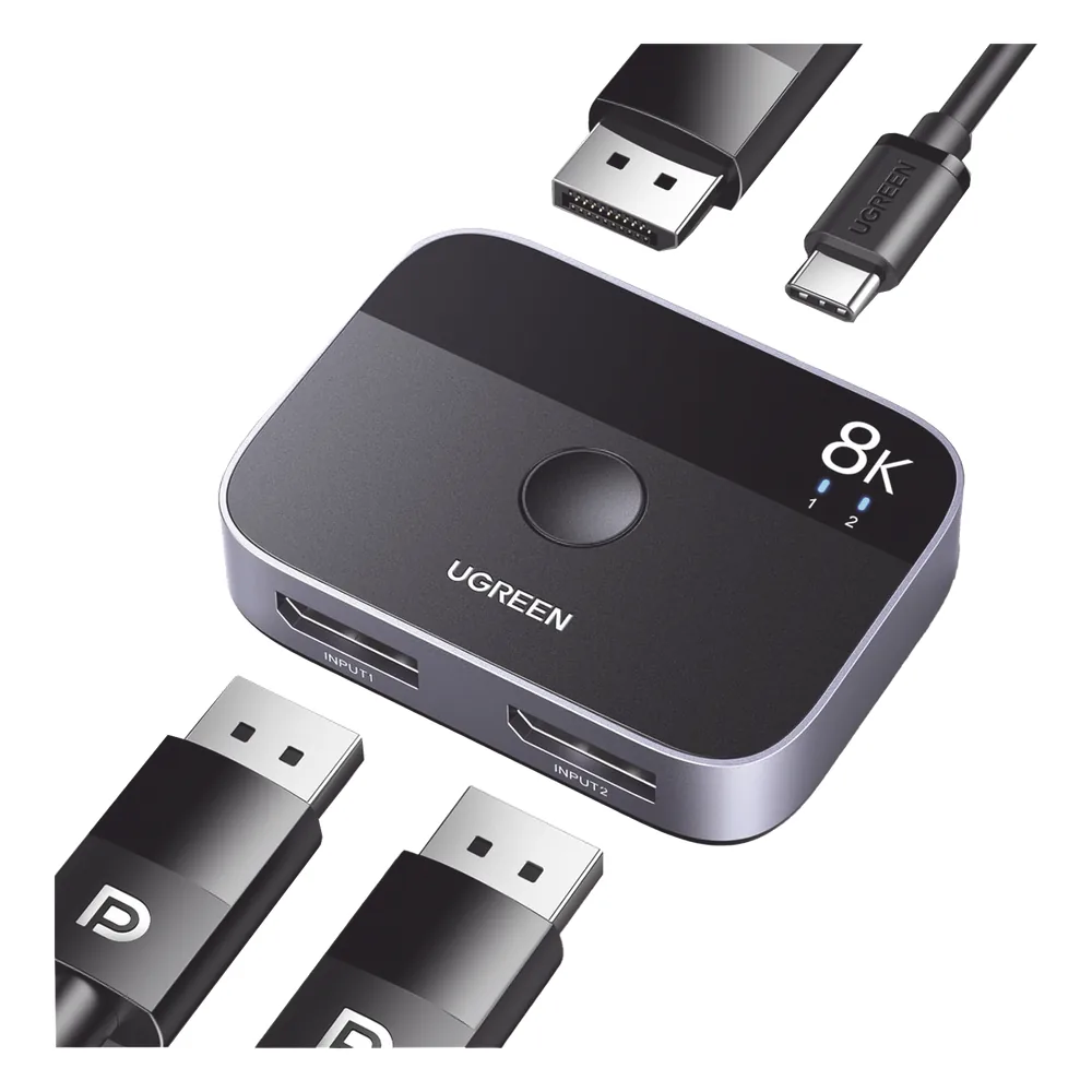 Conmutador DP 1.4 8K | Display Port Splitter 2 Entradas a 1 Salida | Bidireccional | 3D | HDR10+ | Dolby Atmos | 240Hz | 48Gbps | Compatible Free-Sync/G-Syng | Sincronización de Audio | Potentes Chips de Última Generación.