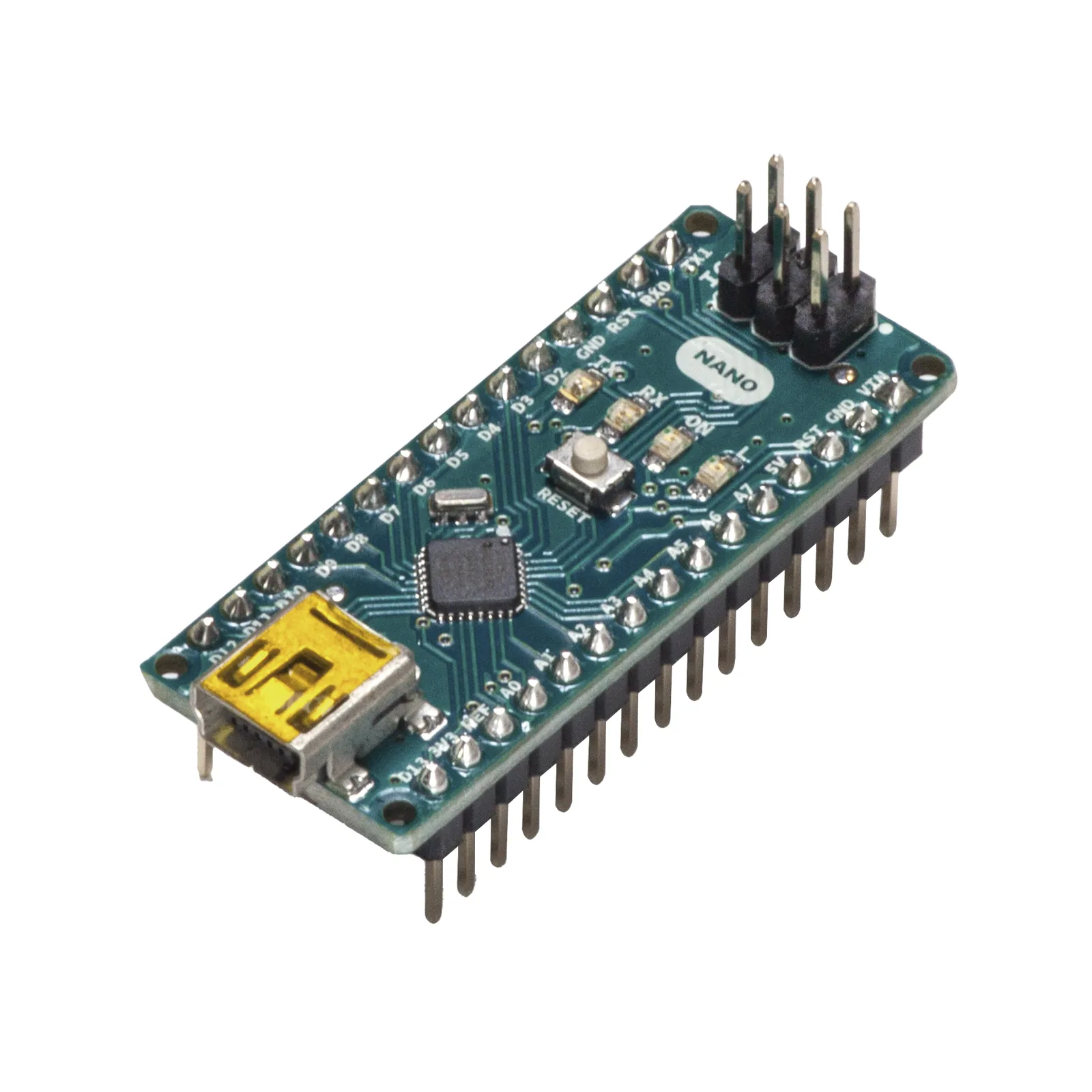 Microcontrolador Arduino Nano / ATmega328 16 MHz / 20 Digital I/O + 8 Analógico / Mini-USB / Compatible IDE Arduino / Breadboard-Friendly / Maker Projects